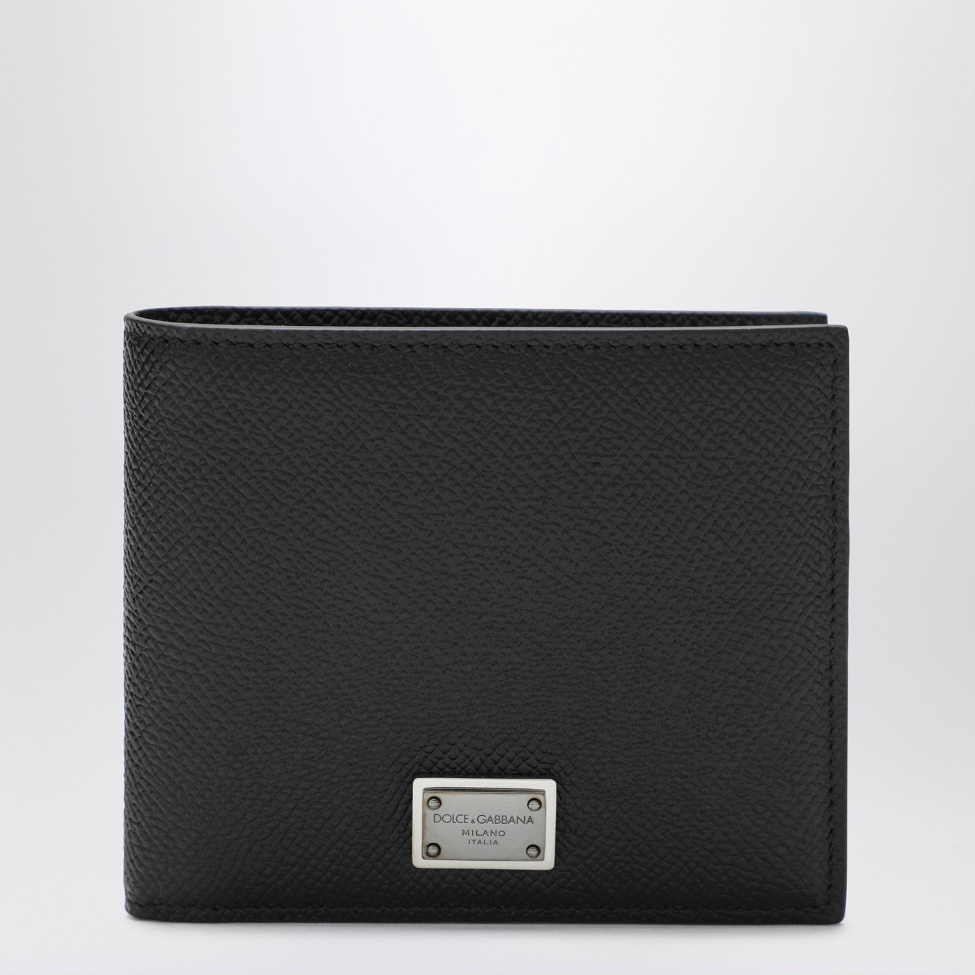 Black dauphine leather wallet with logo plaque Black dauphine leather wallet with logo plaque