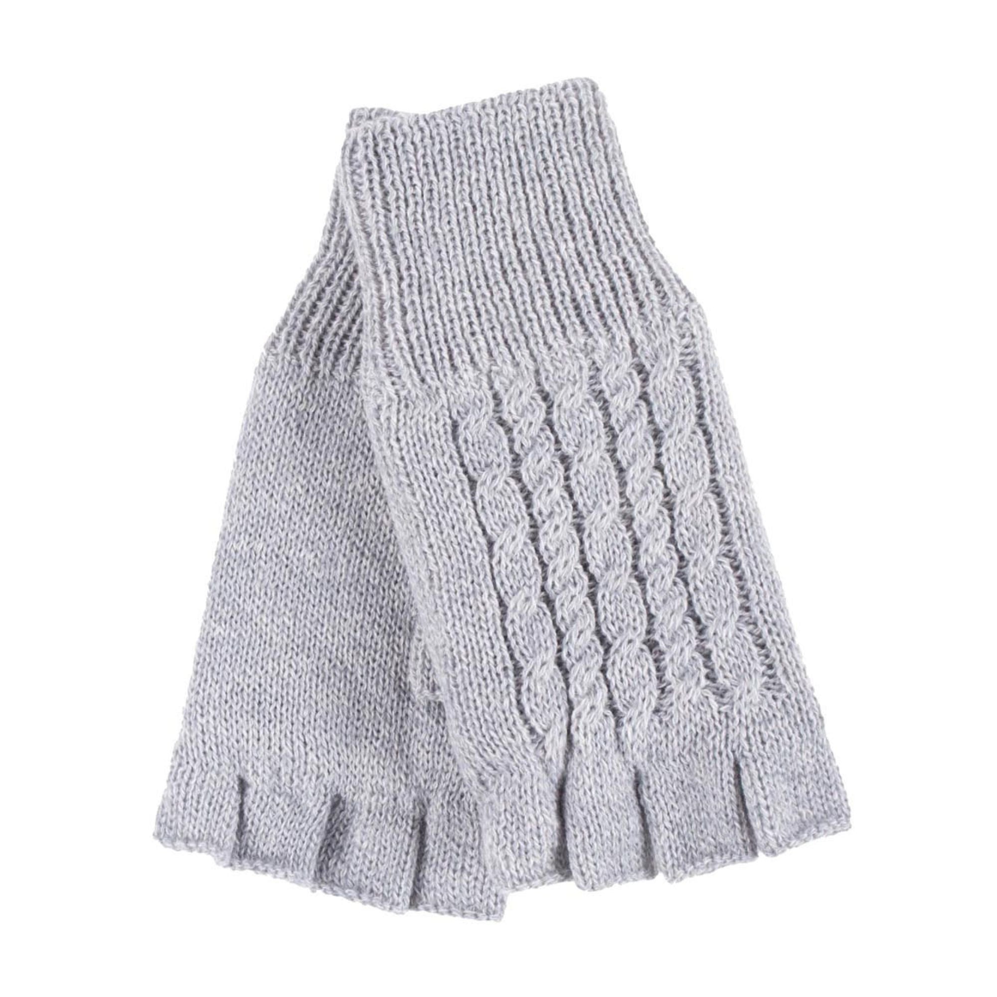 Ladies Cable Knitted Winter Thermal Fingerless Gloves – One Size Light Grey Ladies Cable Knitted Winter Thermal Fingerless Gloves – One Size Light Grey