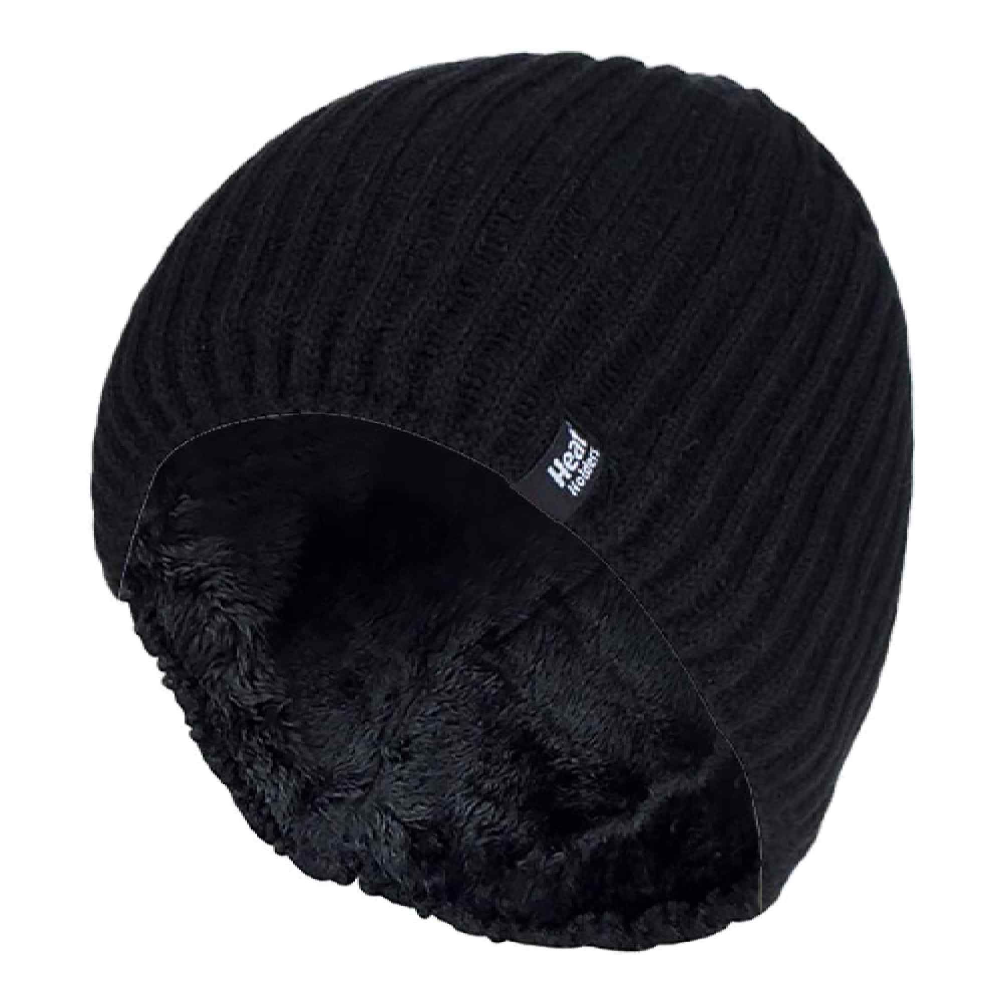 Mens Soft Fleece Lined Thermal Ribbed Beanie Hat – One Size Black Mens Soft Fleece Lined Thermal Ribbed Beanie Hat – One Size Black