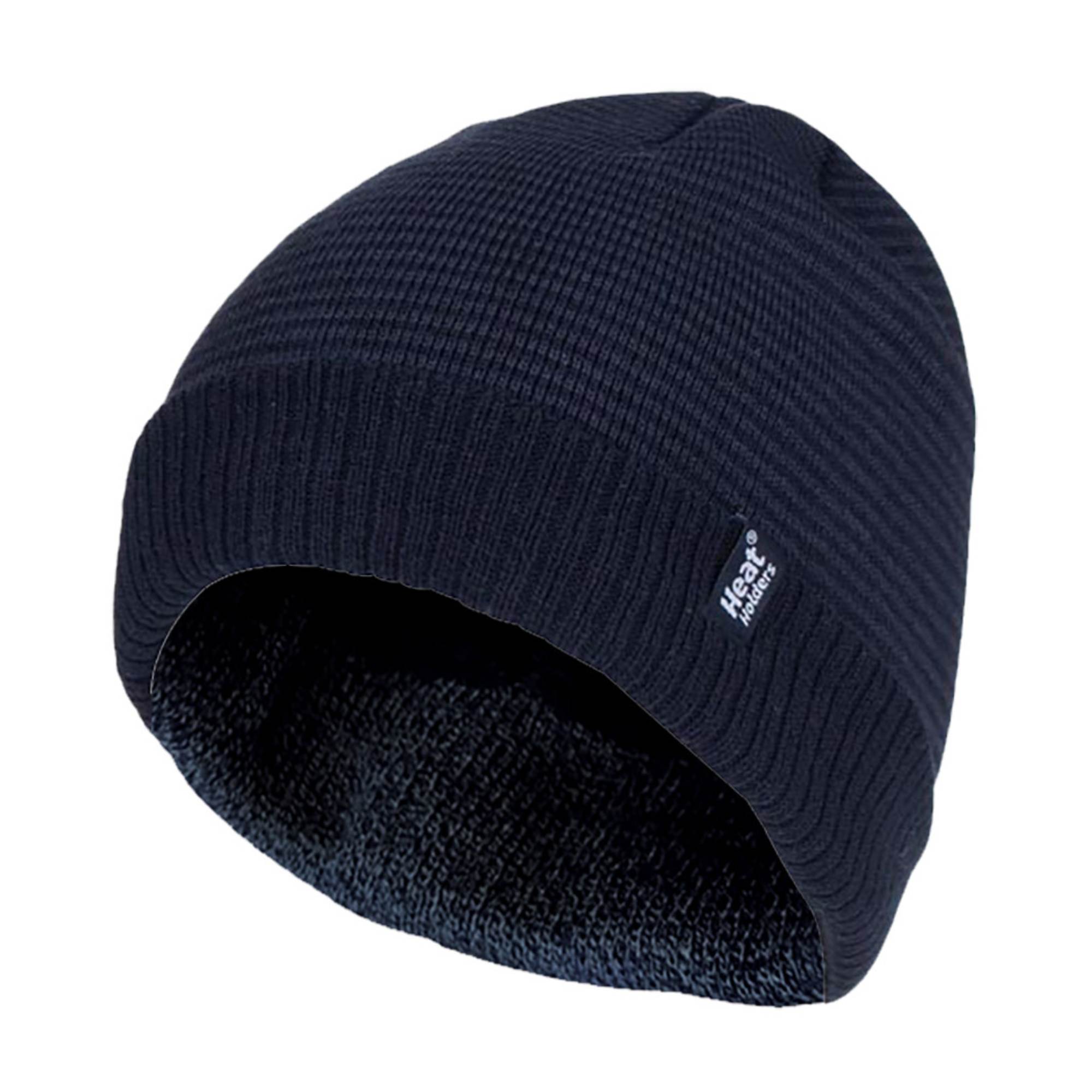 Mens Thin Striped Thermal Insulated Winter Beanie Hat – One Size Navy Mens Thin Striped Thermal Insulated Winter Beanie Hat – One Size Navy