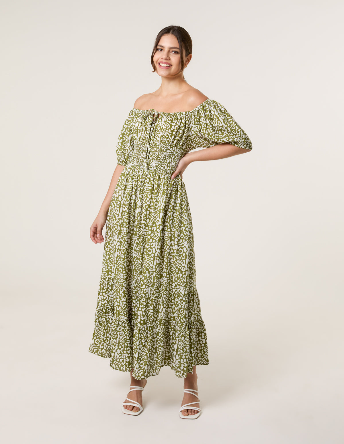Tie Front Shirred Dress – S KHAKI