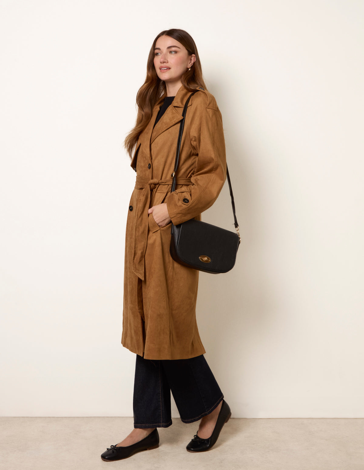 Suedette Trench Coat – TAN Suedette Trench Coat – TAN