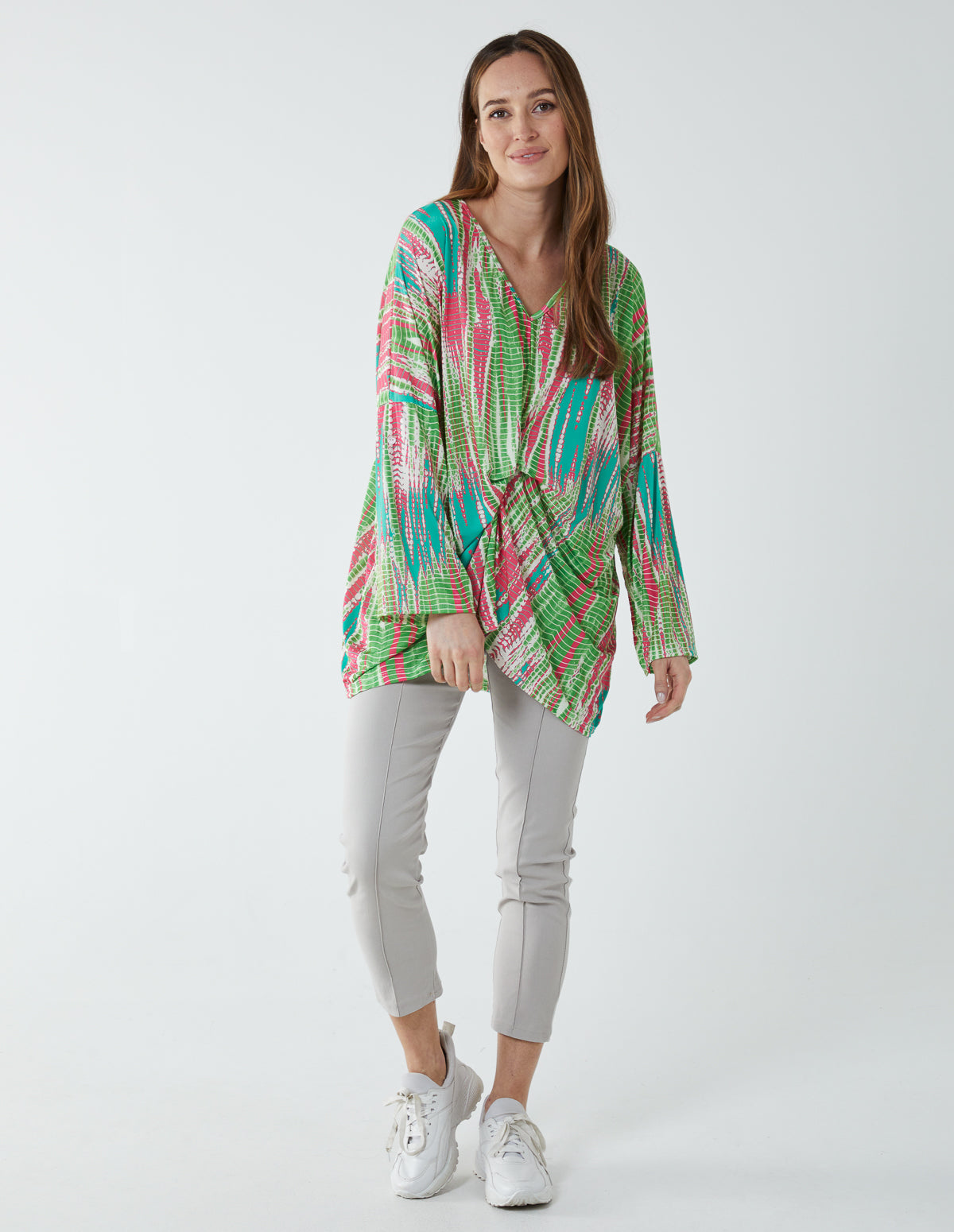 Twist Front Abstract Long Sleeve Top – ONE GREEN Twist Front Abstract Long Sleeve Top – ONE GREEN