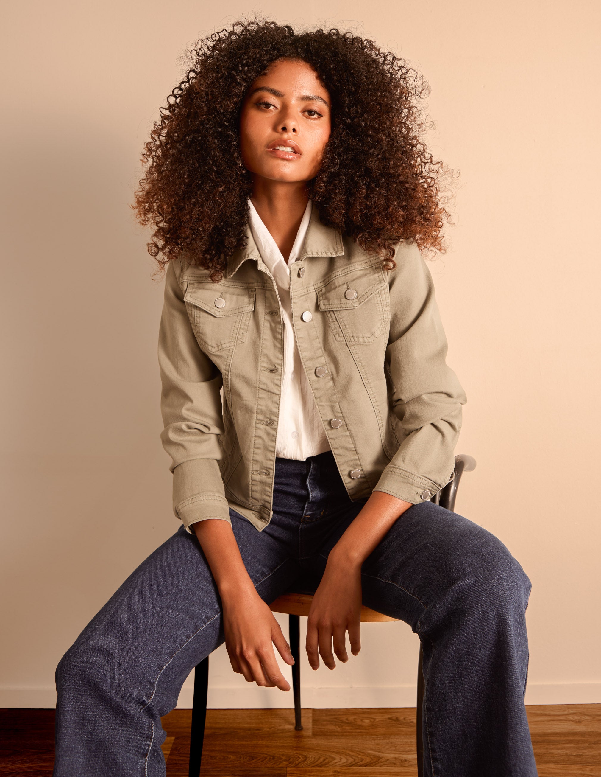 Stretch Denim Jacket – M LIGHT KHAKI