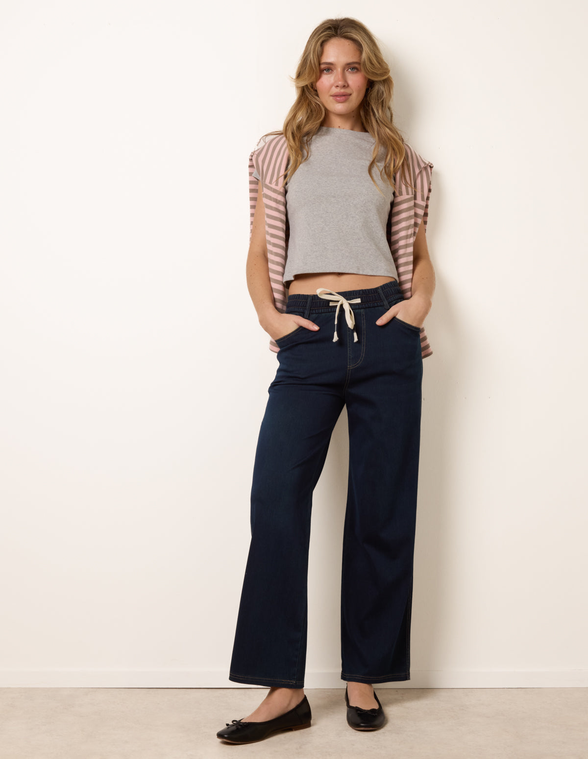 Herringbone Tie Up Stretch Trousers – S INDIGO Herringbone Tie Up Stretch Trousers – S INDIGO