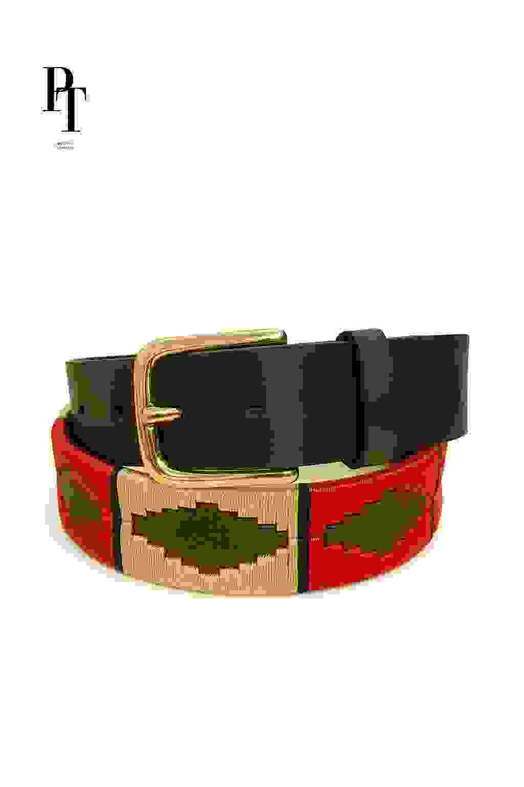 Prestige Tannery Braided Leather Belt Brown with Gold & Red Accents Prestige Tannery Braided Leather Belt Brown with Gold & Red Accents