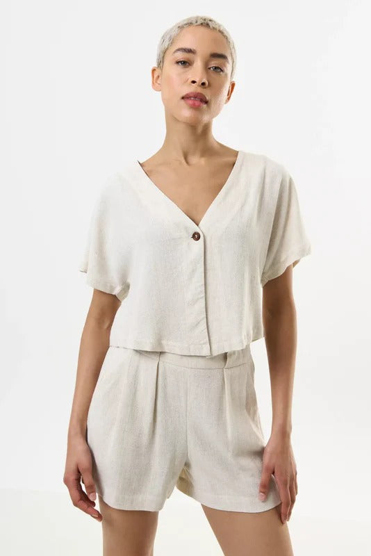 Cloe Linen Mix Waistcoat Top – Natural Cloe Linen Mix Waistcoat Top – Natural