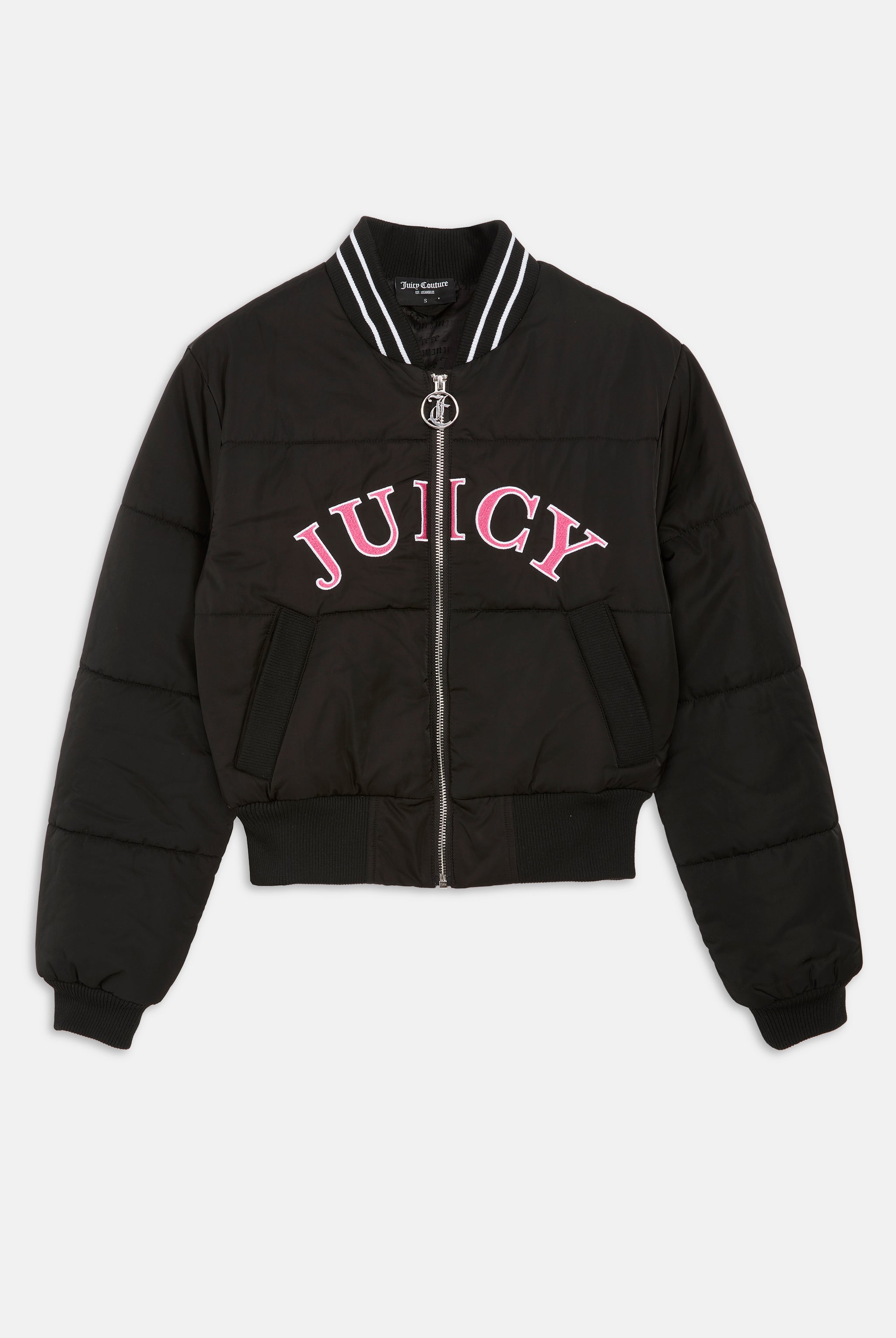 BLACK COLLEGIATE EMBROIDERED PUFFER JACKET – X Black BLACK COLLEGIATE EMBROIDERED PUFFER JACKET – X Black