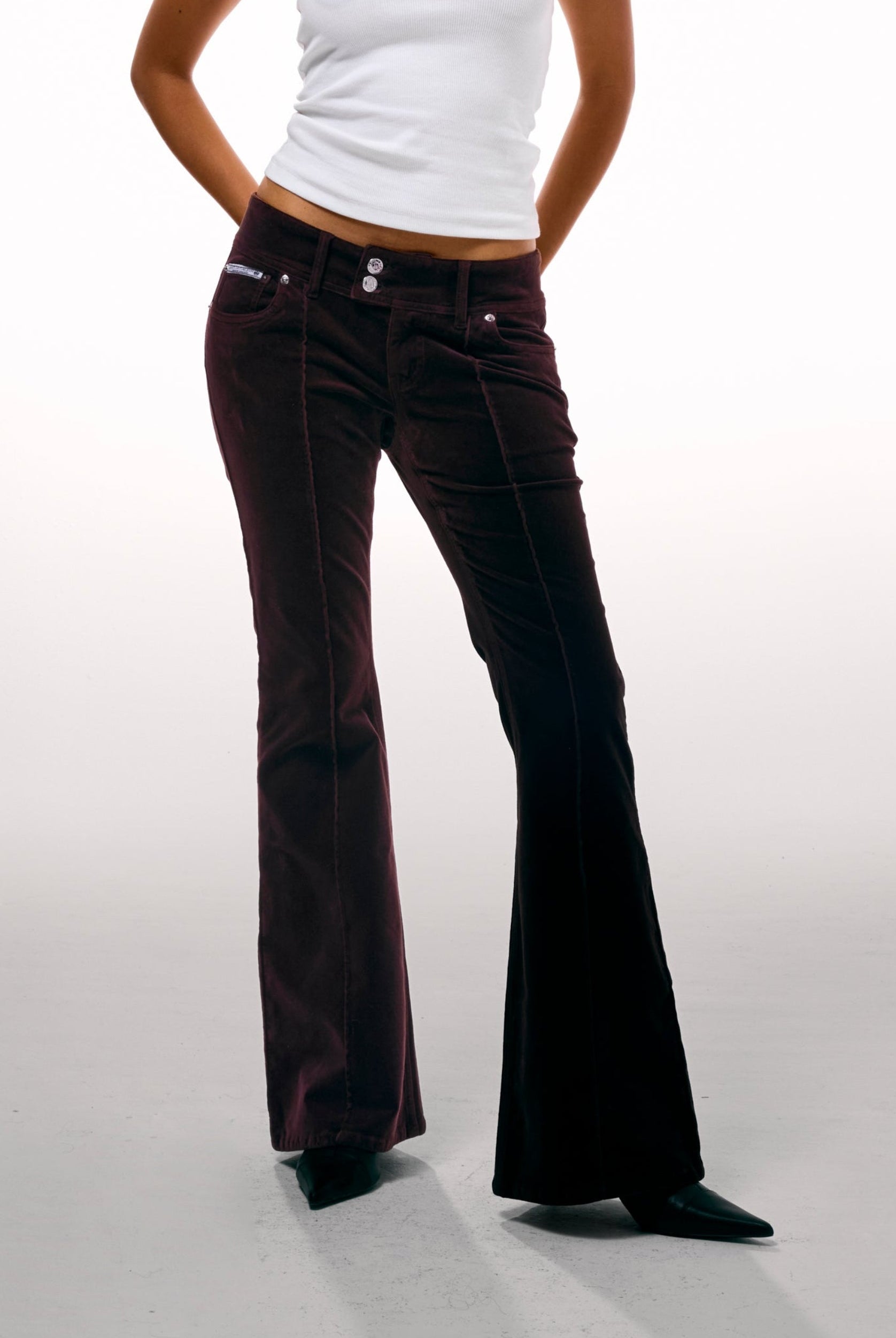 JAVA CREST VELOUR DENIM LOW RISE FLARE JEANS – W Brown JAVA CREST VELOUR DENIM LOW RISE FLARE JEANS – W Brown