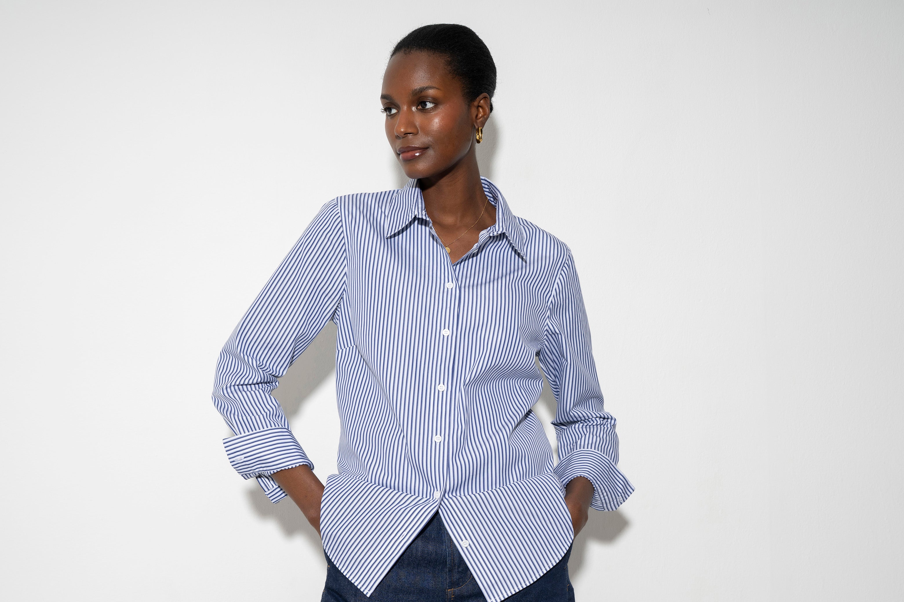 Colleen Regular Fit Classic Shirt Cotton In Blue Stripe