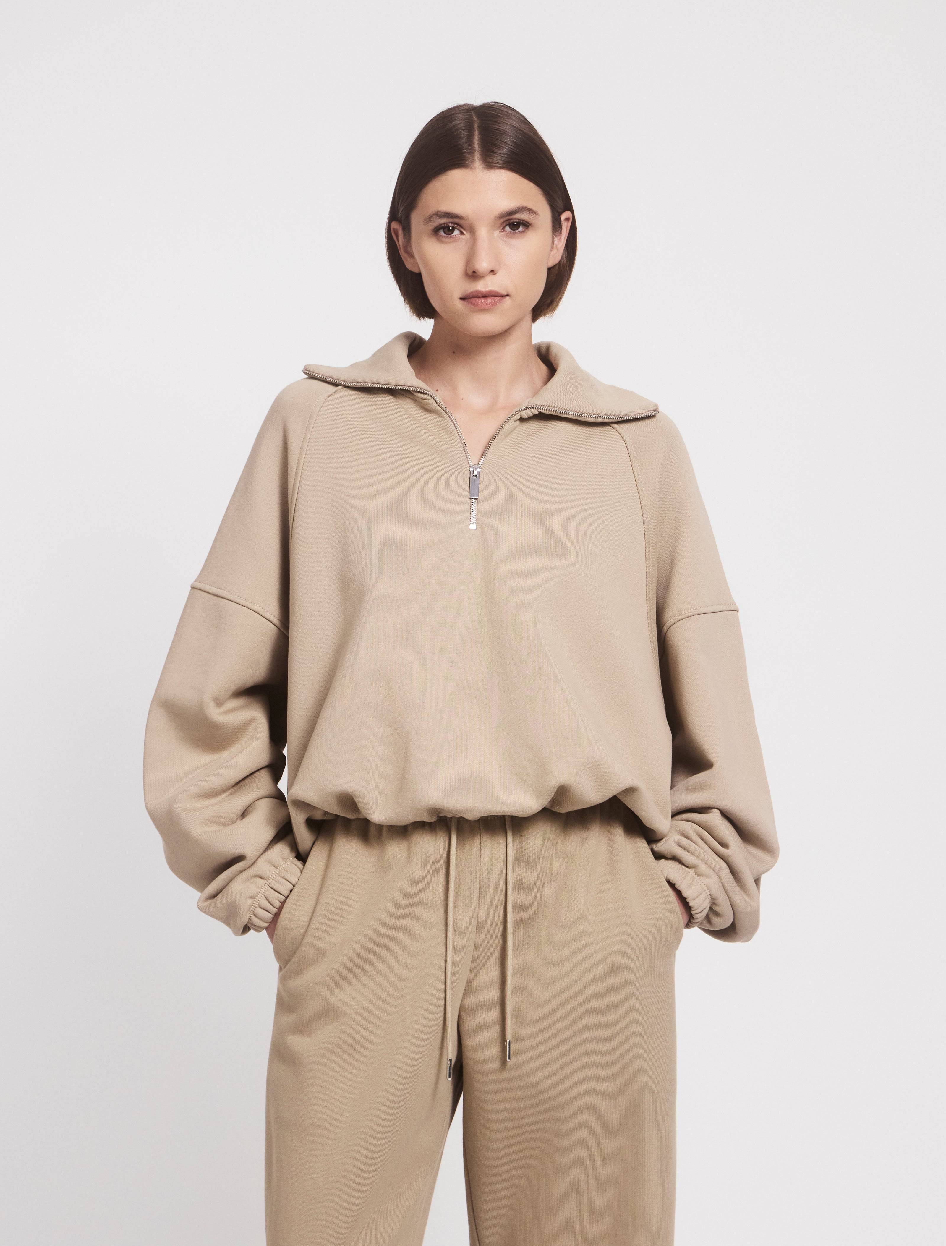 Classic Half Zip Sweatshirt in Taupe – Organic Cotton Ninety Percent Classic Half Zip Sweatshirt in Taupe – Organic Cotton Ninety Percent