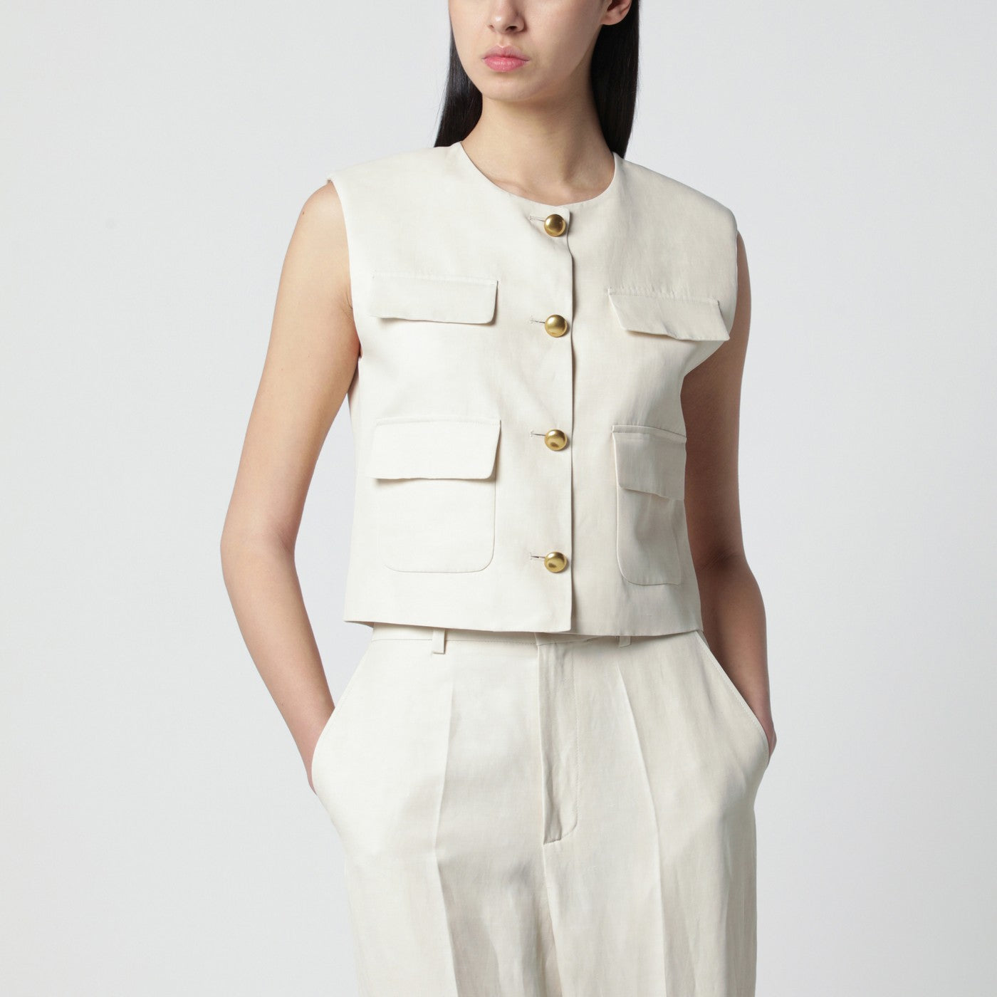 Sand-colored linen-blend waistcoat Sand-colored linen-blend waistcoat