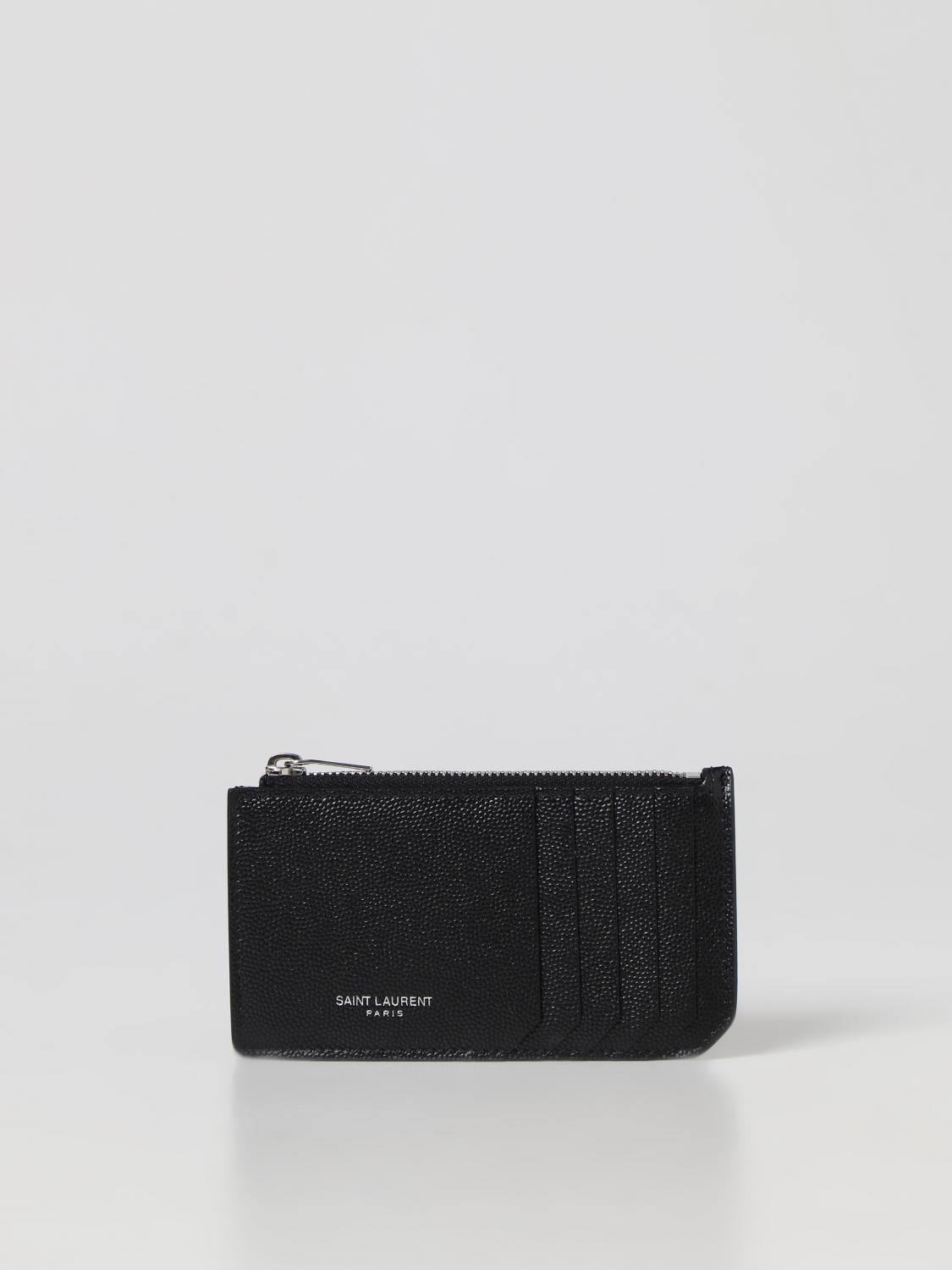 SAINT LAURENT Grain de Poudre Leather Credit Card Holder