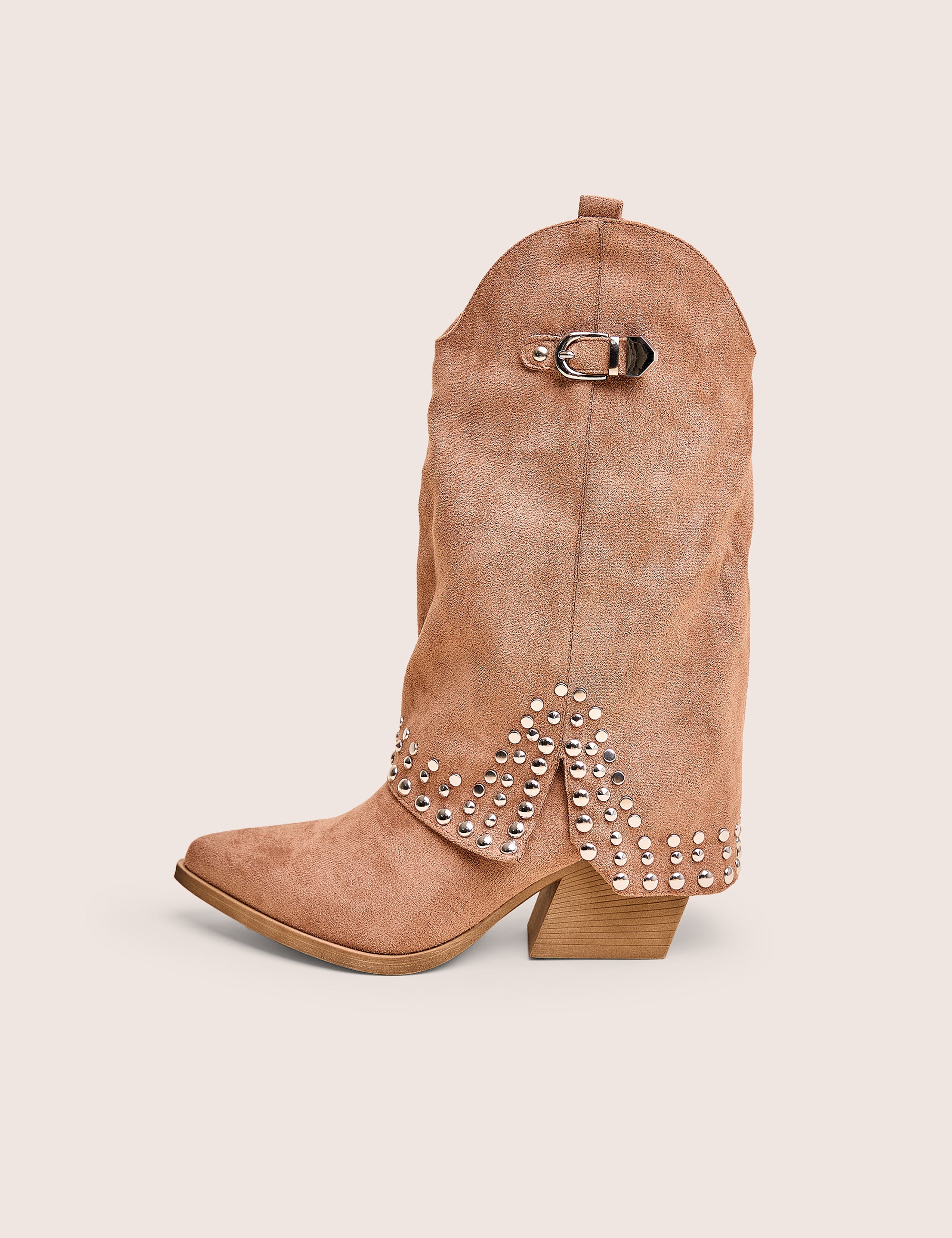 Dalton Tan Fold Over Suede Studded Western Ankle Boots Dalton Tan Fold Over Suede Studded Western Ankle Boots