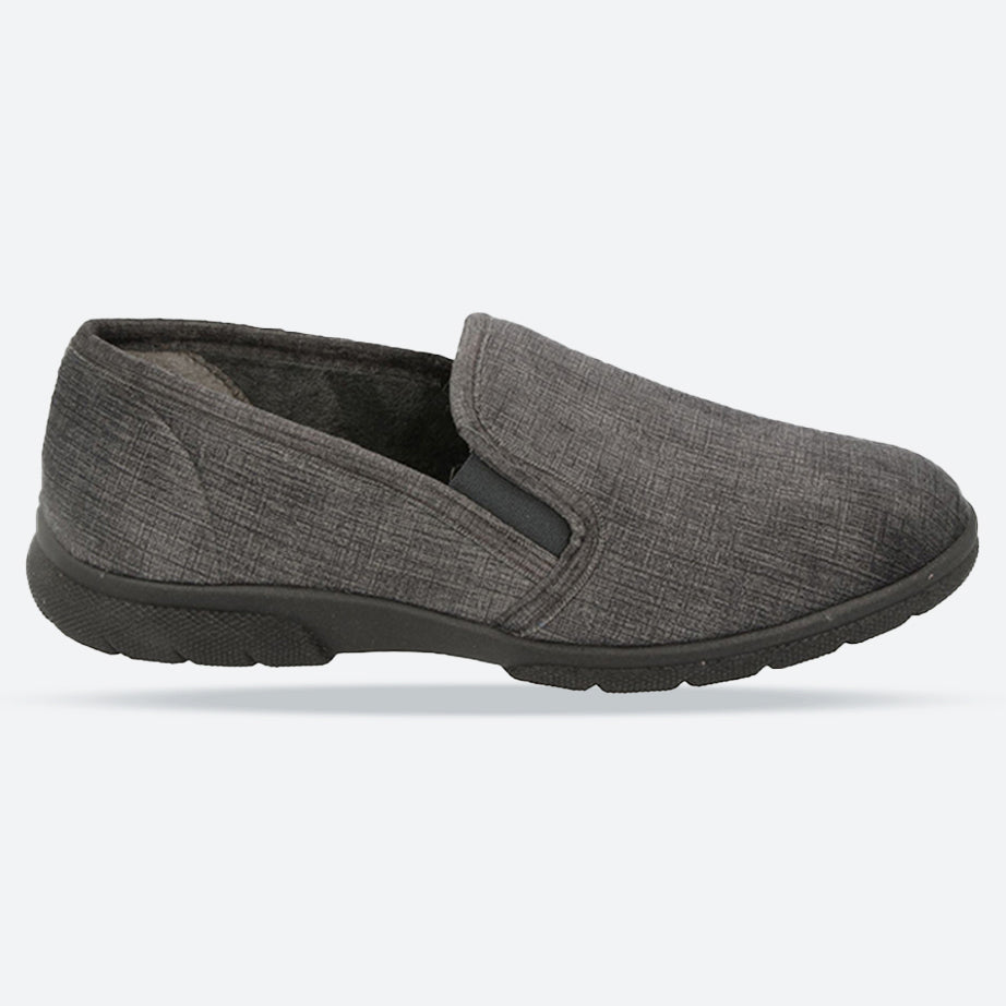 Mens Extra Wide Fit DB Kendal Slip On Slippers, Grey V E – E Mens Extra Wide Fit DB Kendal Slip On Slippers, Grey V E – E