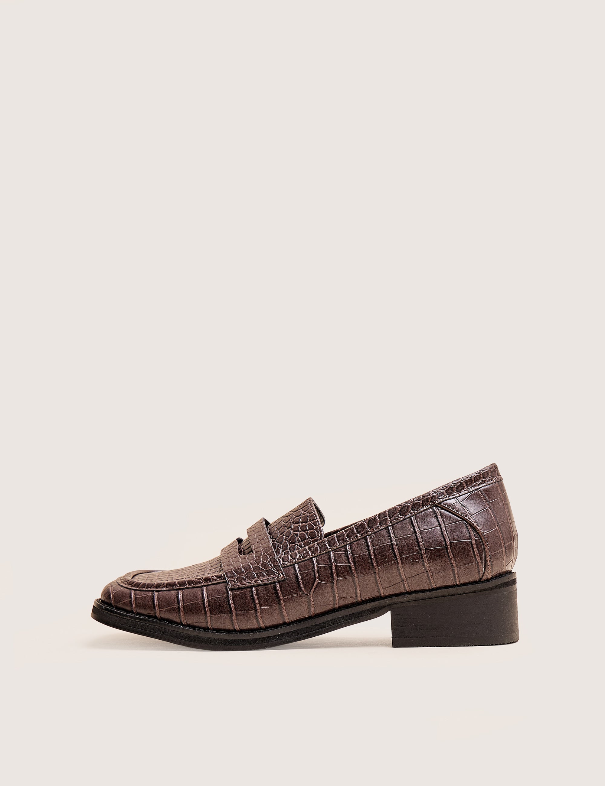 Decaf Brown Croc Square Toe Penny Loafer Decaf Brown Croc Square Toe Penny Loafer