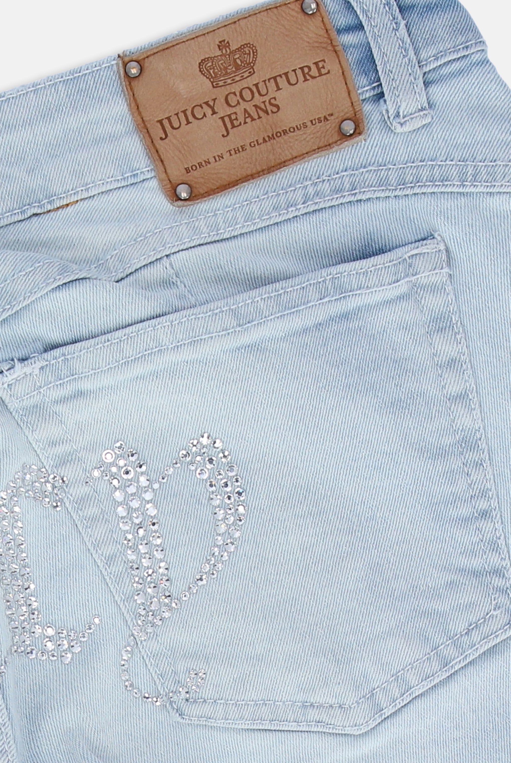 BLEACHED DENIM LOW RISE FLARE DIAMANTÉ JEANS – W Blue BLEACHED DENIM LOW RISE FLARE DIAMANTÉ JEANS – W Blue