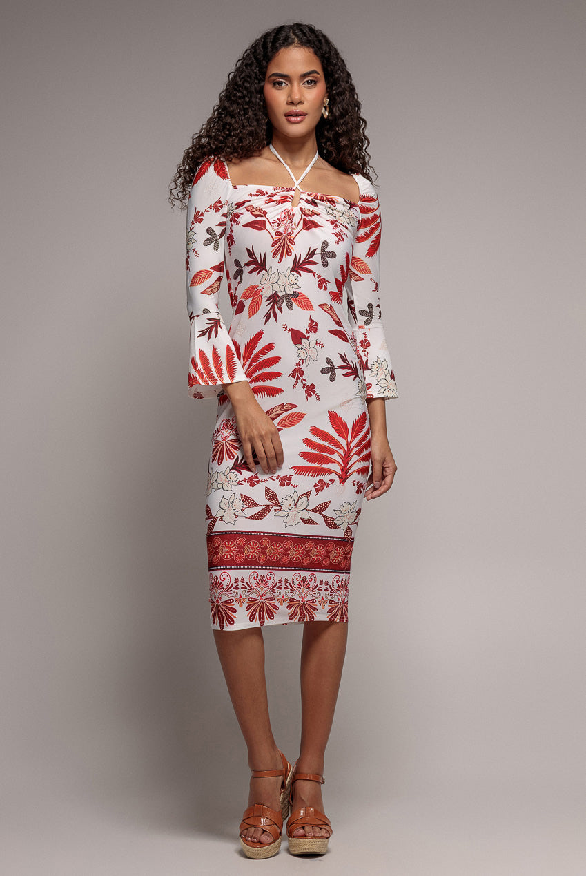Goddiva Printed Tie Back Midi Dress Goddiva Printed Tie Back Midi Dress