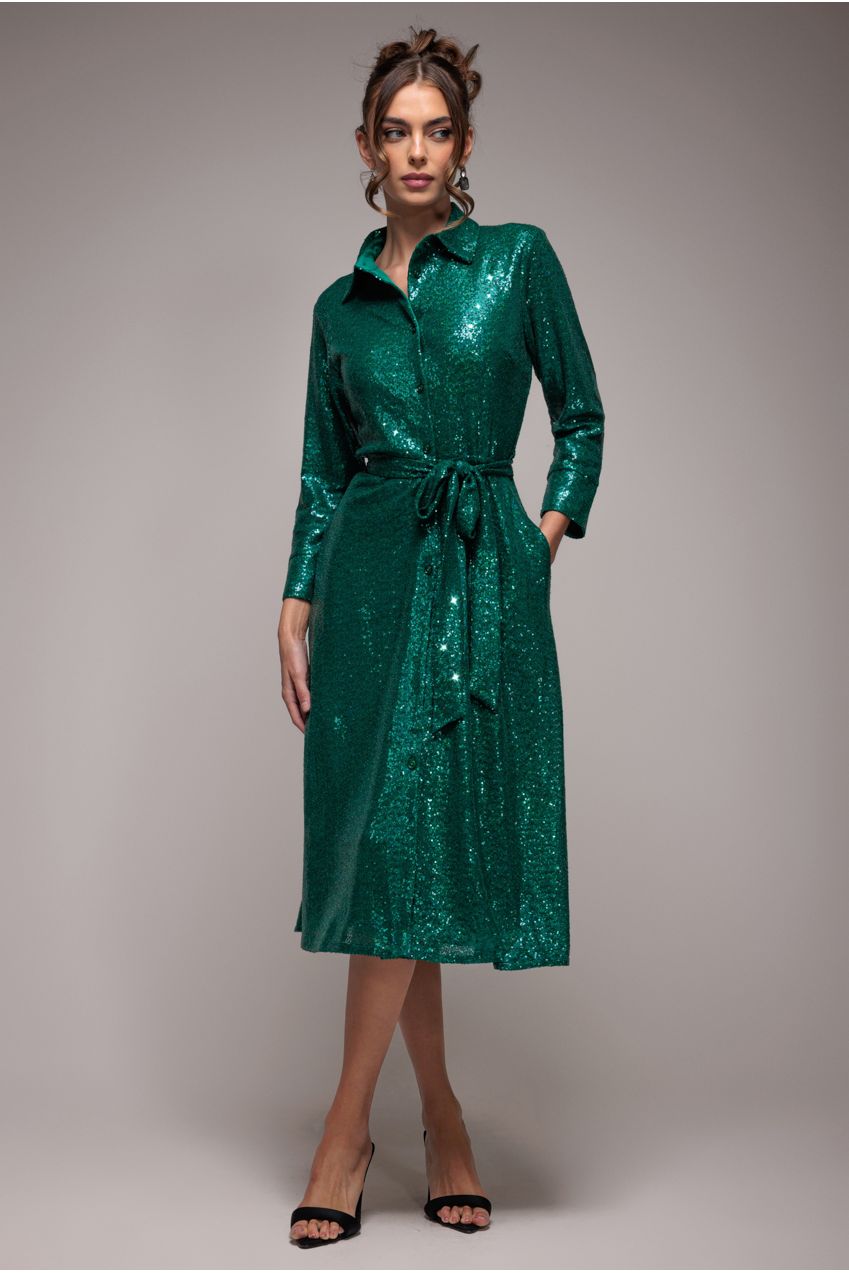 Goddiva Sequin Skater Shirt Dress Goddiva Sequin Skater Shirt Dress