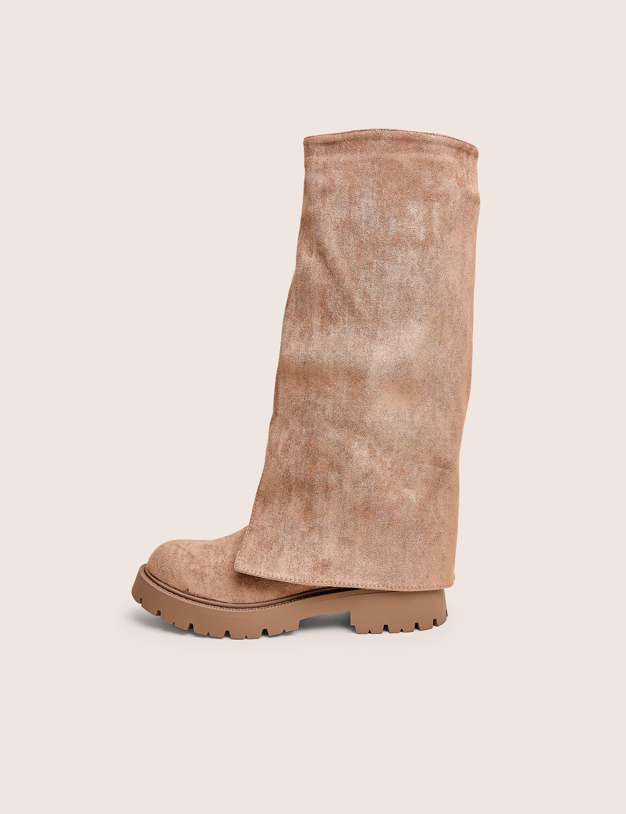 Dusty Beige Chunky Sole Faux Suede Fold Over Boots Dusty Beige Chunky Sole Faux Suede Fold Over Boots