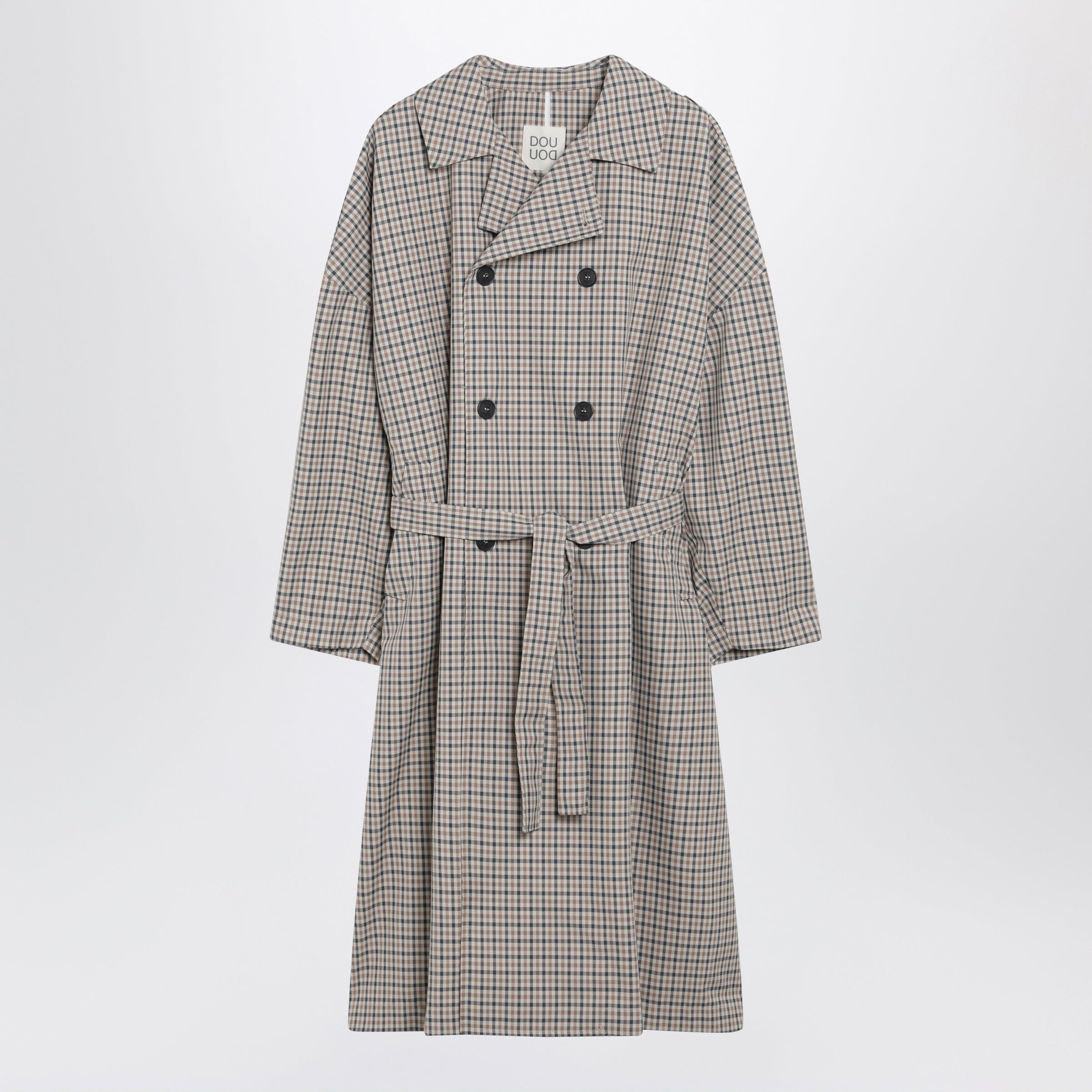 Double-breasted check trench coat Double-breasted check trench coat