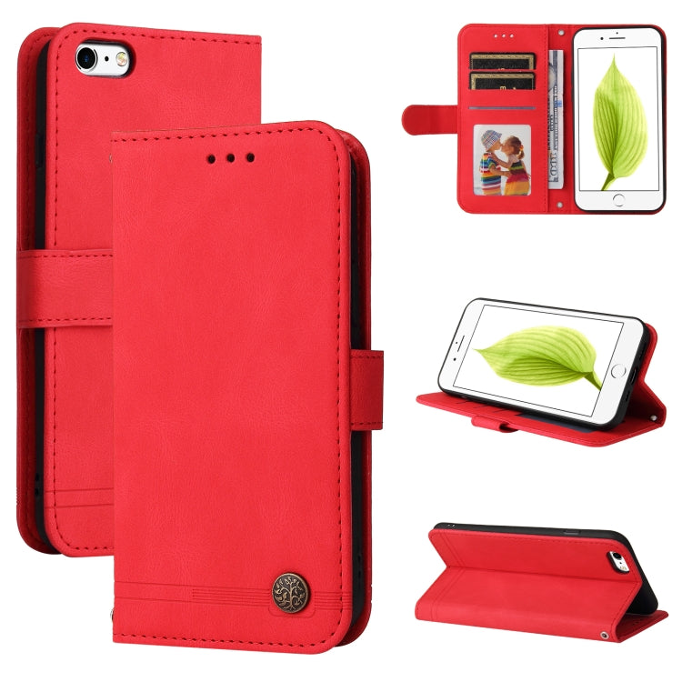 Skin Feel Life Tree Metal Button Horizontal Flip Leather Case with Holder & Card Slot & Wallet & Photo Frame & Strap, For – For iPhone s Red Skin Feel Life Tree Metal Button Horizontal Flip Leather Case with Holder & Card Slot & Wallet & Photo Frame & Strap, For – For iPhone s Red