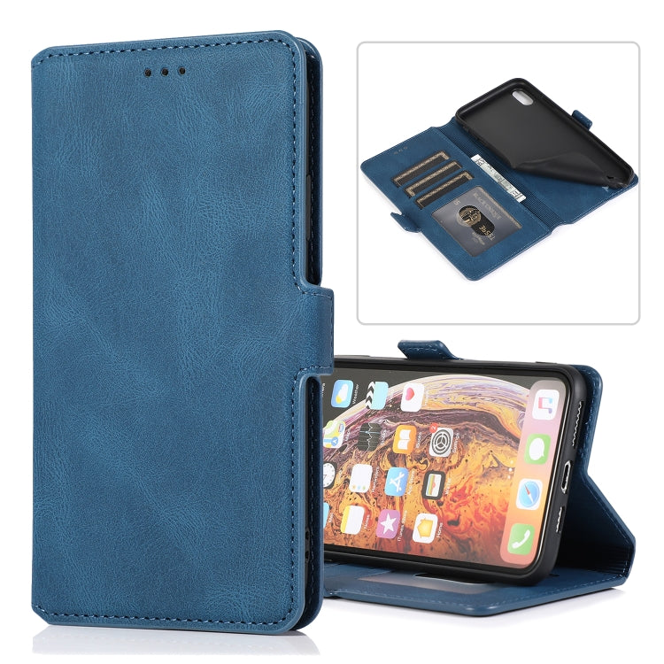 Retro Magnetic Closing Clasp Horizontal Flip Leather Case with Holder & Card Slots & Photo Frame & Wallet, For iPhone – For iPhone Max Navy Blue