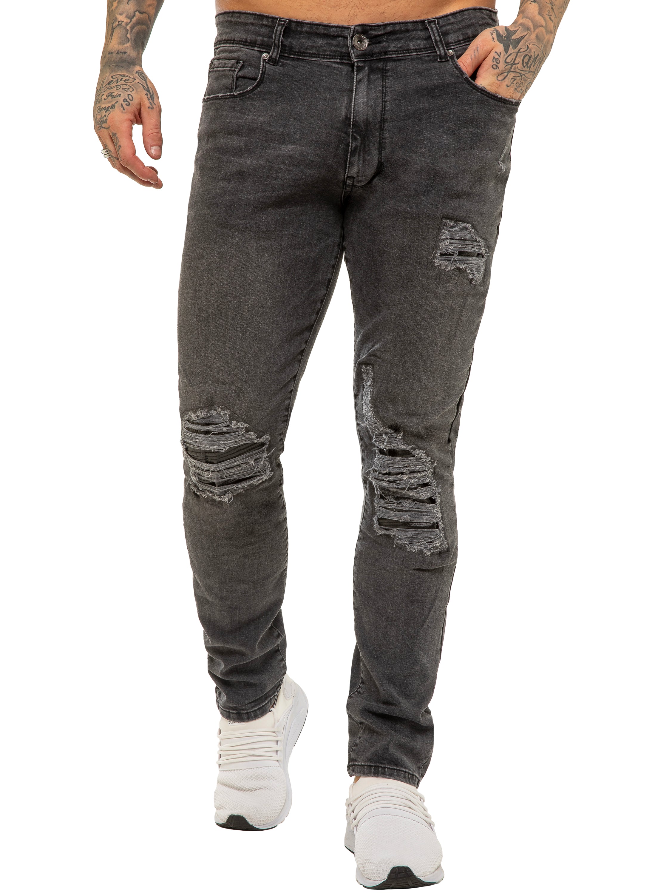 Mens Skinny Ripped Jeans Stretch Denim