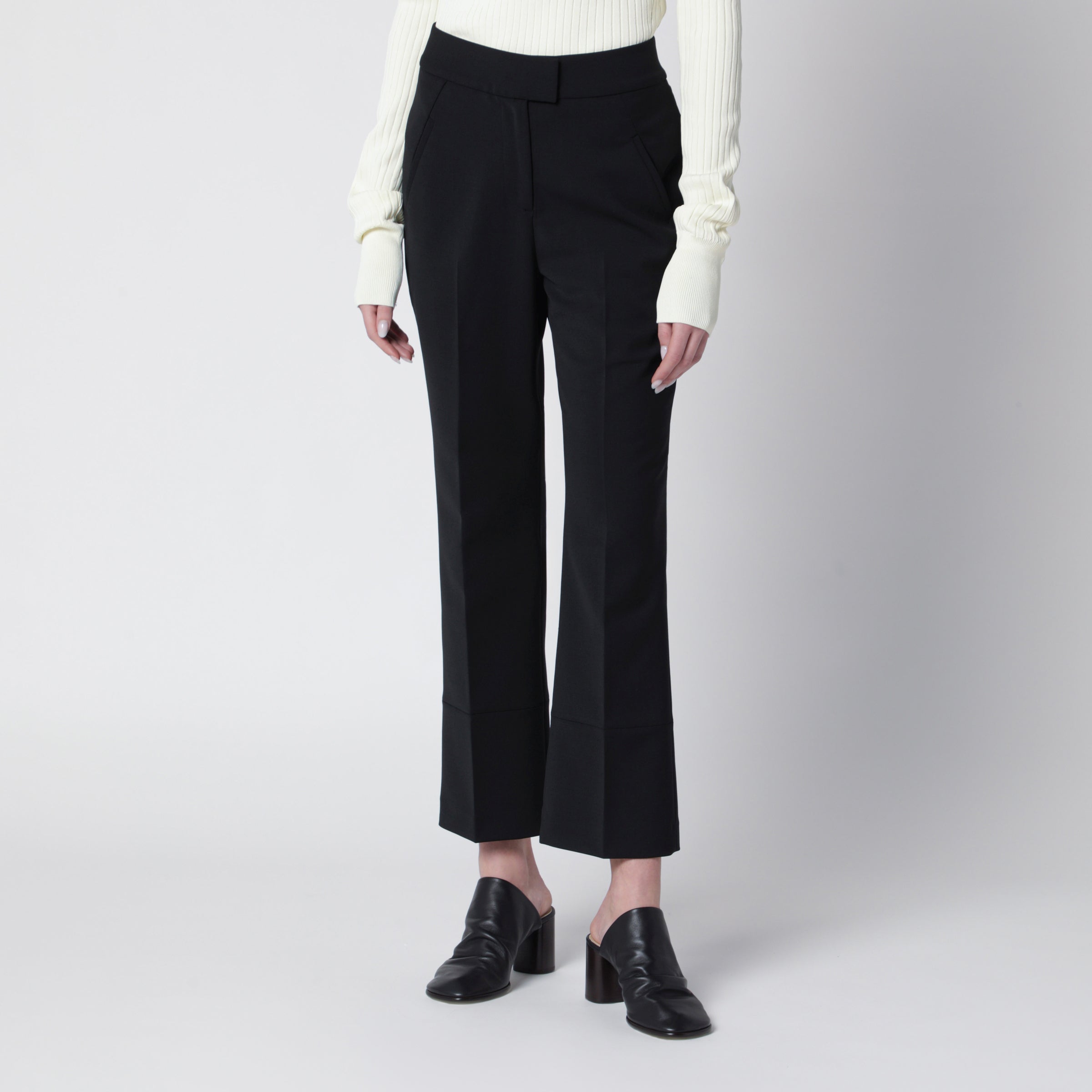 Black wool-blend flared cropped trousers Black wool-blend flared cropped trousers
