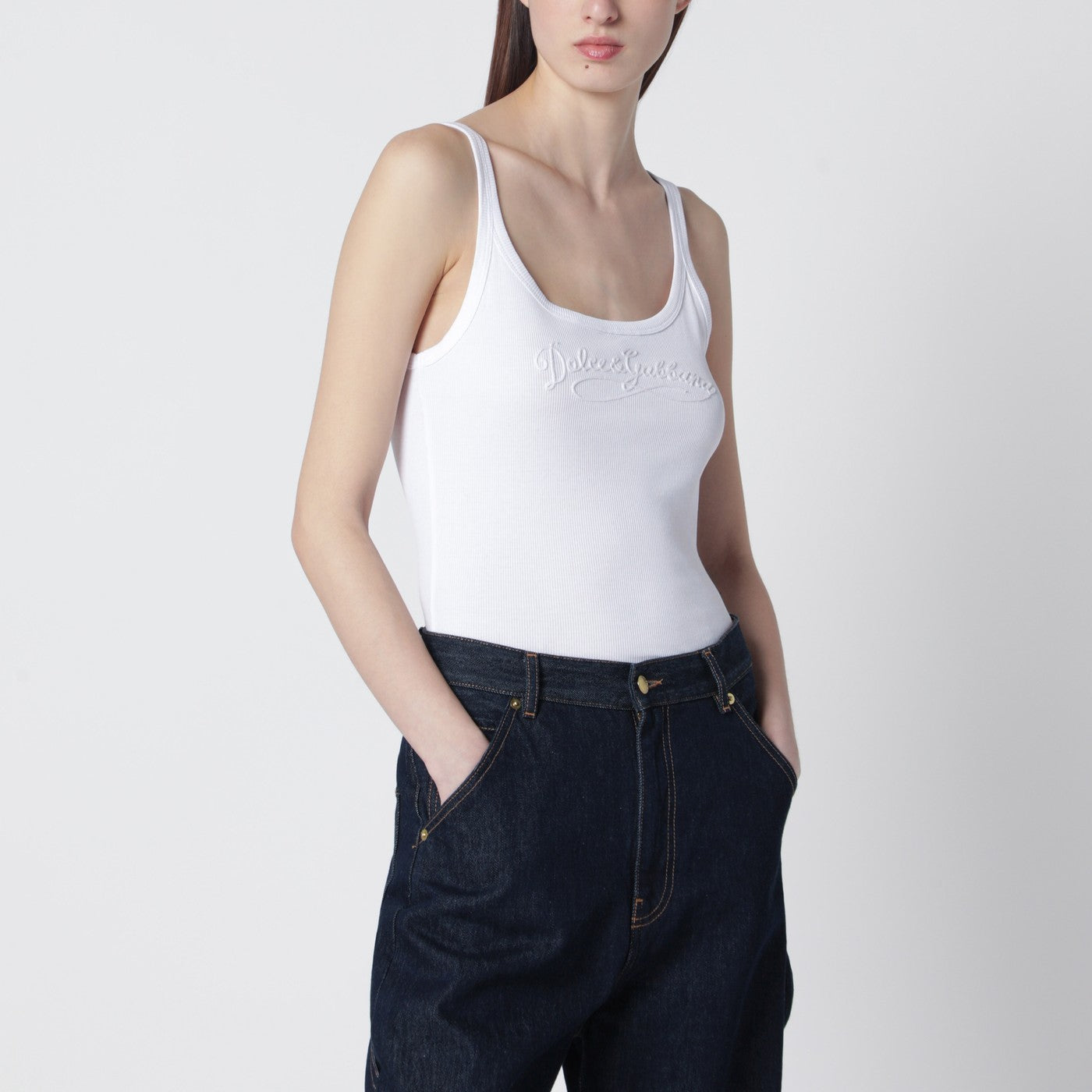 White tank top with logo embroidery White tank top with logo embroidery