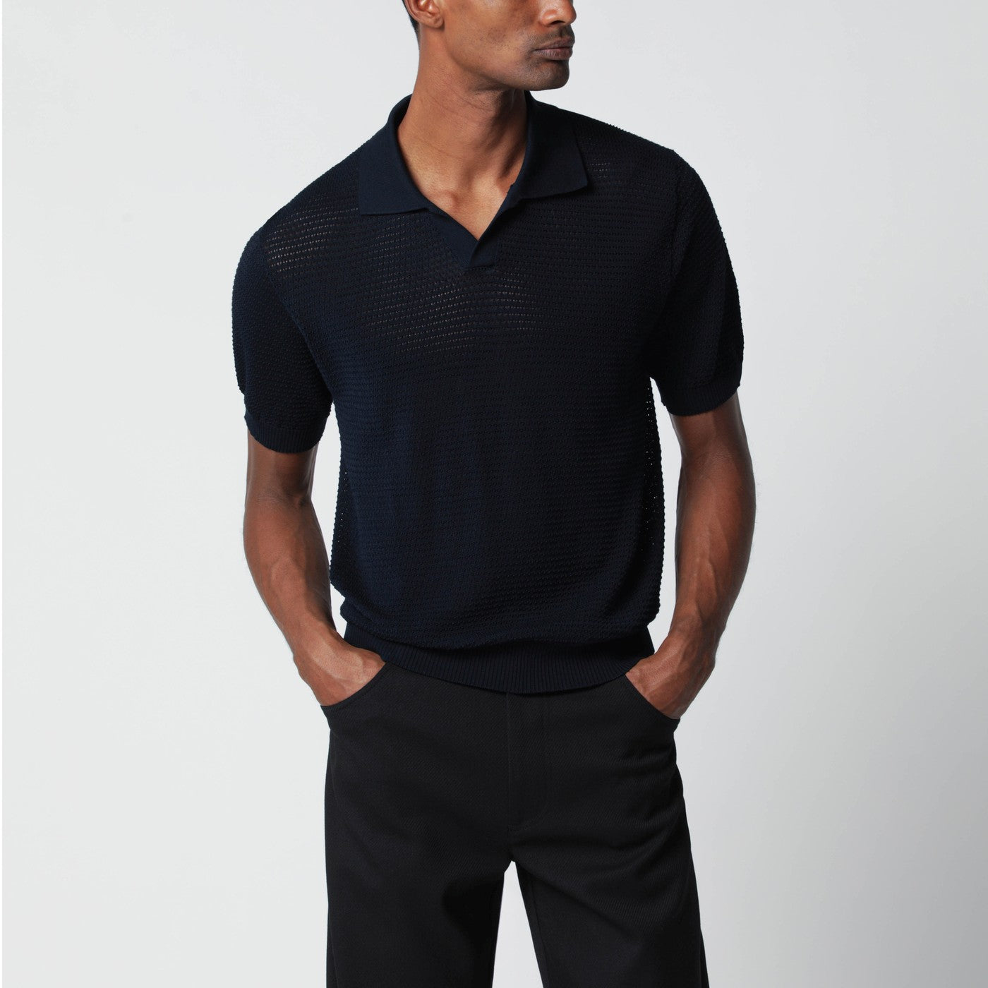 Blue openwork cotton polo shirt Blue openwork cotton polo shirt