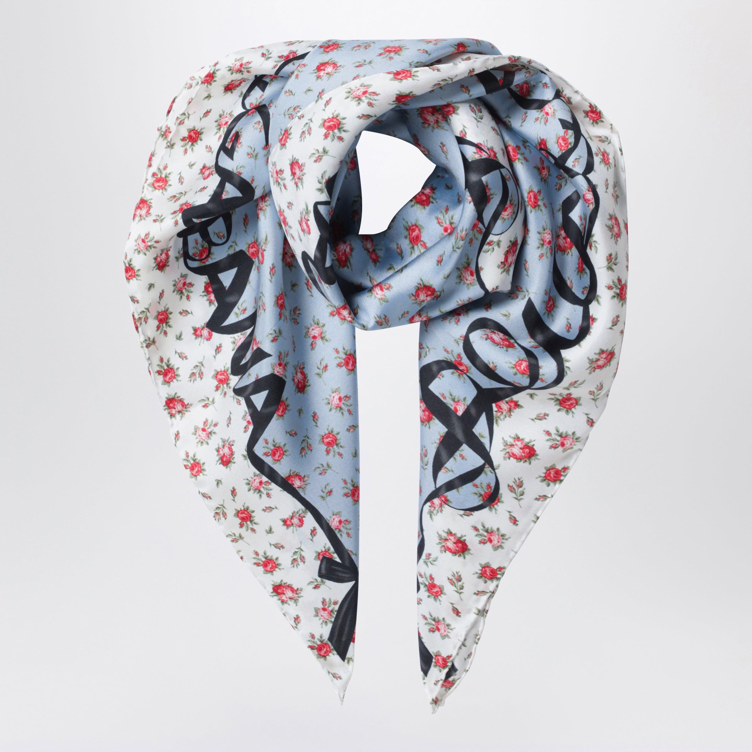 Roselline printed silk twill scarf x , light blue Roselline printed silk twill scarf x , light blue