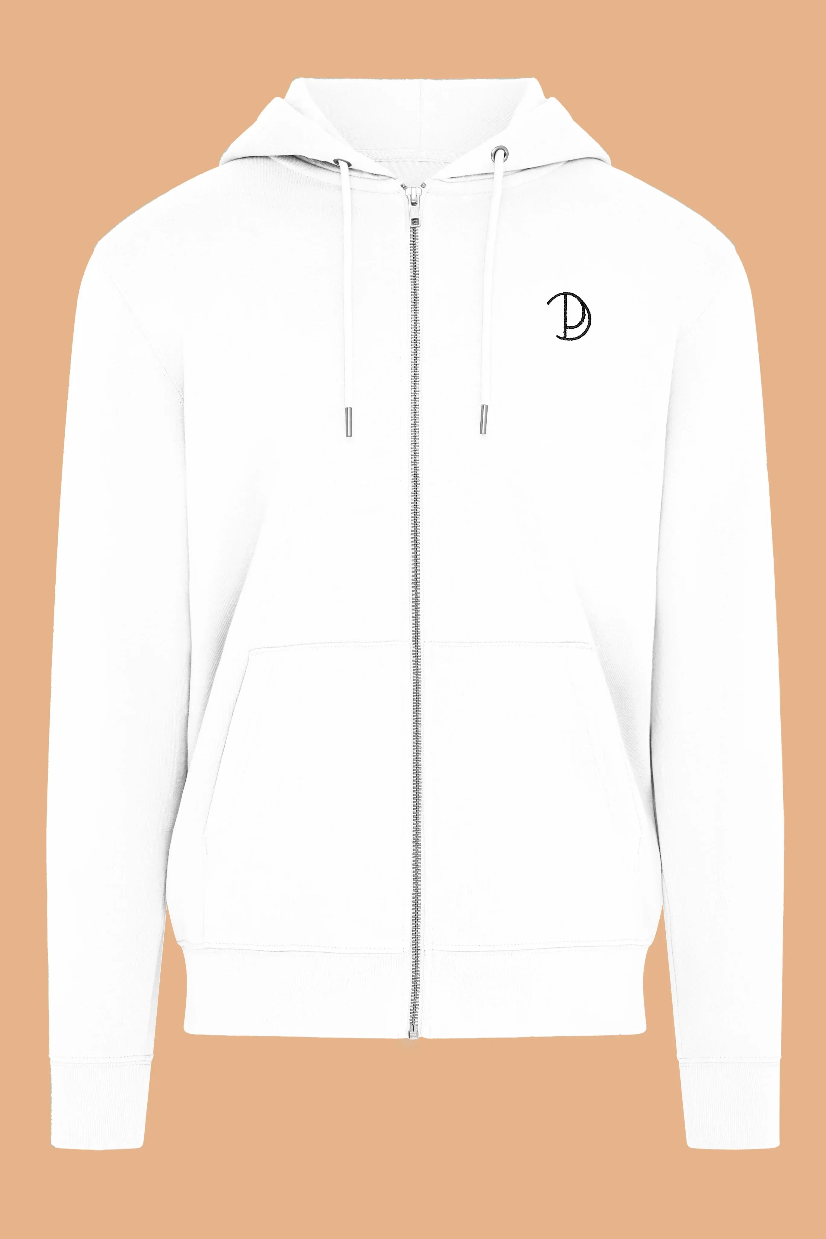 Embroidered P Zip-Up Hoodie – White Large Embroidered P Zip-Up Hoodie – White Large