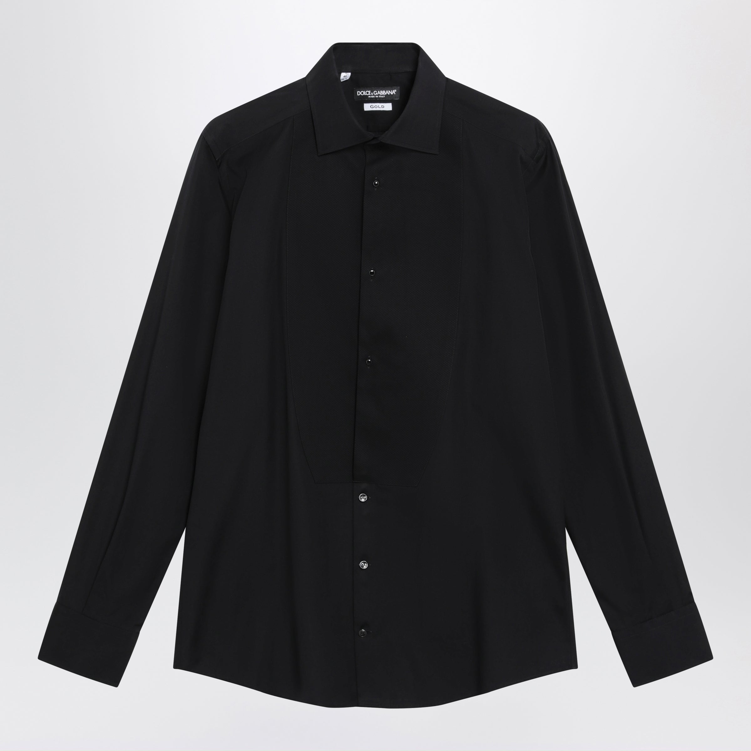 Gold-fit tuxedo shirt in cotton poplin, black Gold-fit tuxedo shirt in cotton poplin, black