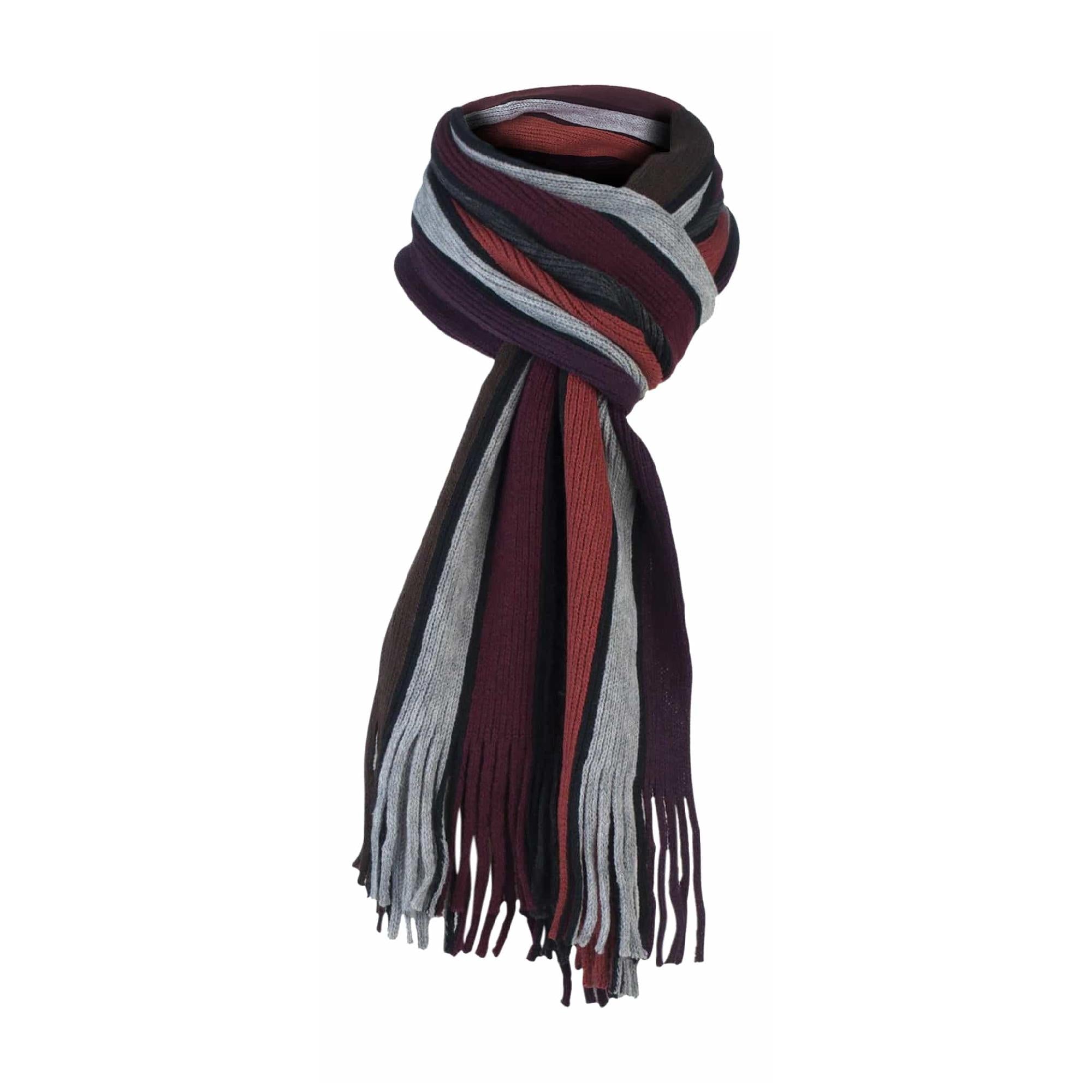 Mens Italian Inspired Warm Knitted Striped Winter Scarf – One Size BurgundyOrange Mens Italian Inspired Warm Knitted Striped Winter Scarf – One Size BurgundyOrange