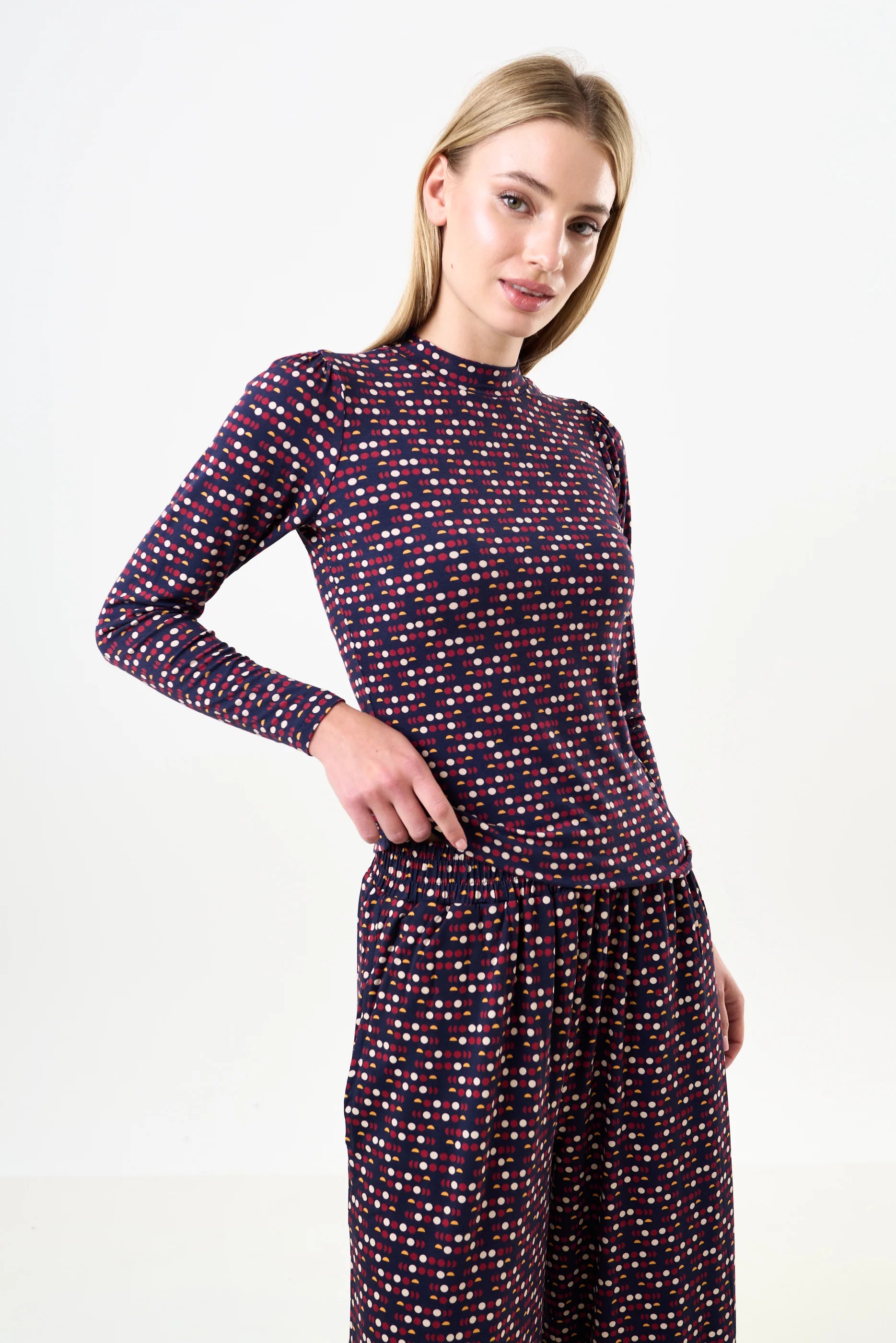 Gilly Retro Dots Print Long Sleeve Top – RedNavy Gilly Retro Dots Print Long Sleeve Top – RedNavy