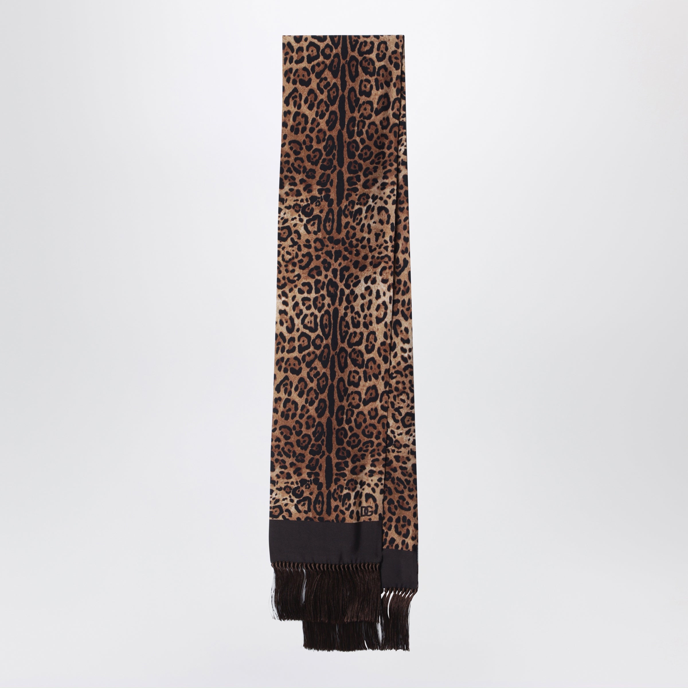 Leopard-print silk scarf with fringes Leopard-print silk scarf with fringes