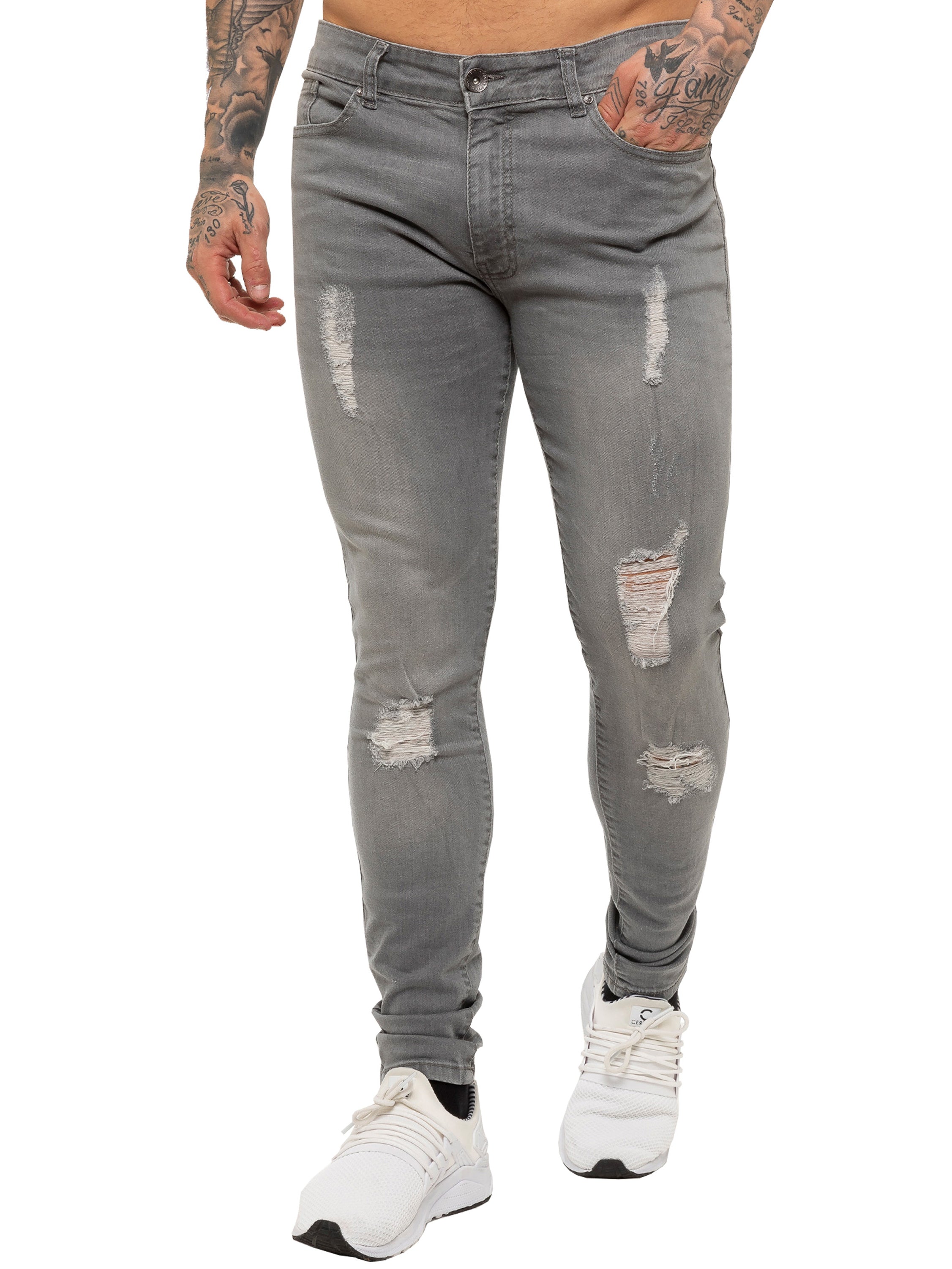 Mens Super Skinny Stretch Ripped Jeans