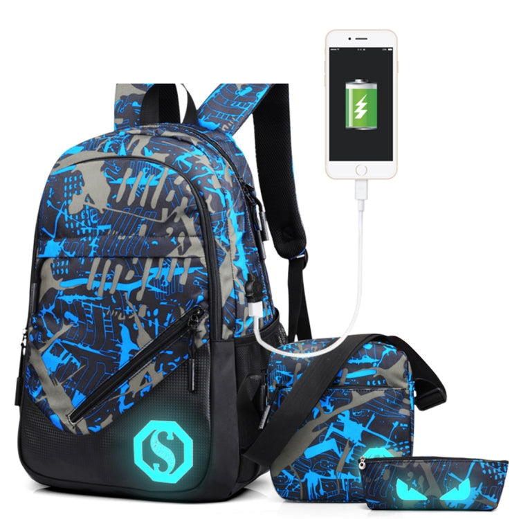 Multi-Function Large Capacity Oxford Cloth Backpack Casual Laptop Computer Bag with External B Charging – Blue and Grey Graffiti HCH Multi-Function Large Capacity Oxford Cloth Backpack Casual Laptop Computer Bag with External B Charging – Blue and Grey Graffiti HCH