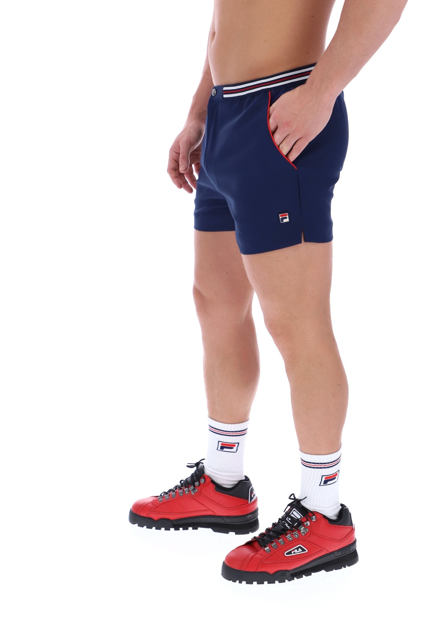 Fila Navy High Tide Terry Pocket Stripe Shorts – Fila Navy High Tide Terry Pocket Stripe Shorts –