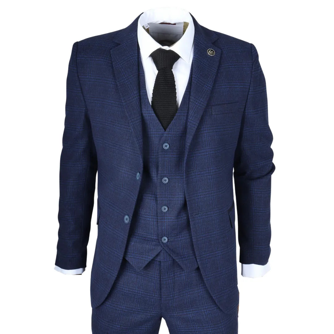 IM – Men’s Piece Navy Blue Check Suit – ” Jacket ” Trousers IM – Men’s Piece Navy Blue Check Suit – ” Jacket ” Trousers