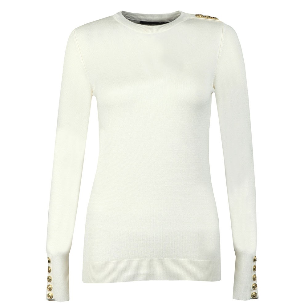 Buttoned Knit Crew Neck Jumper