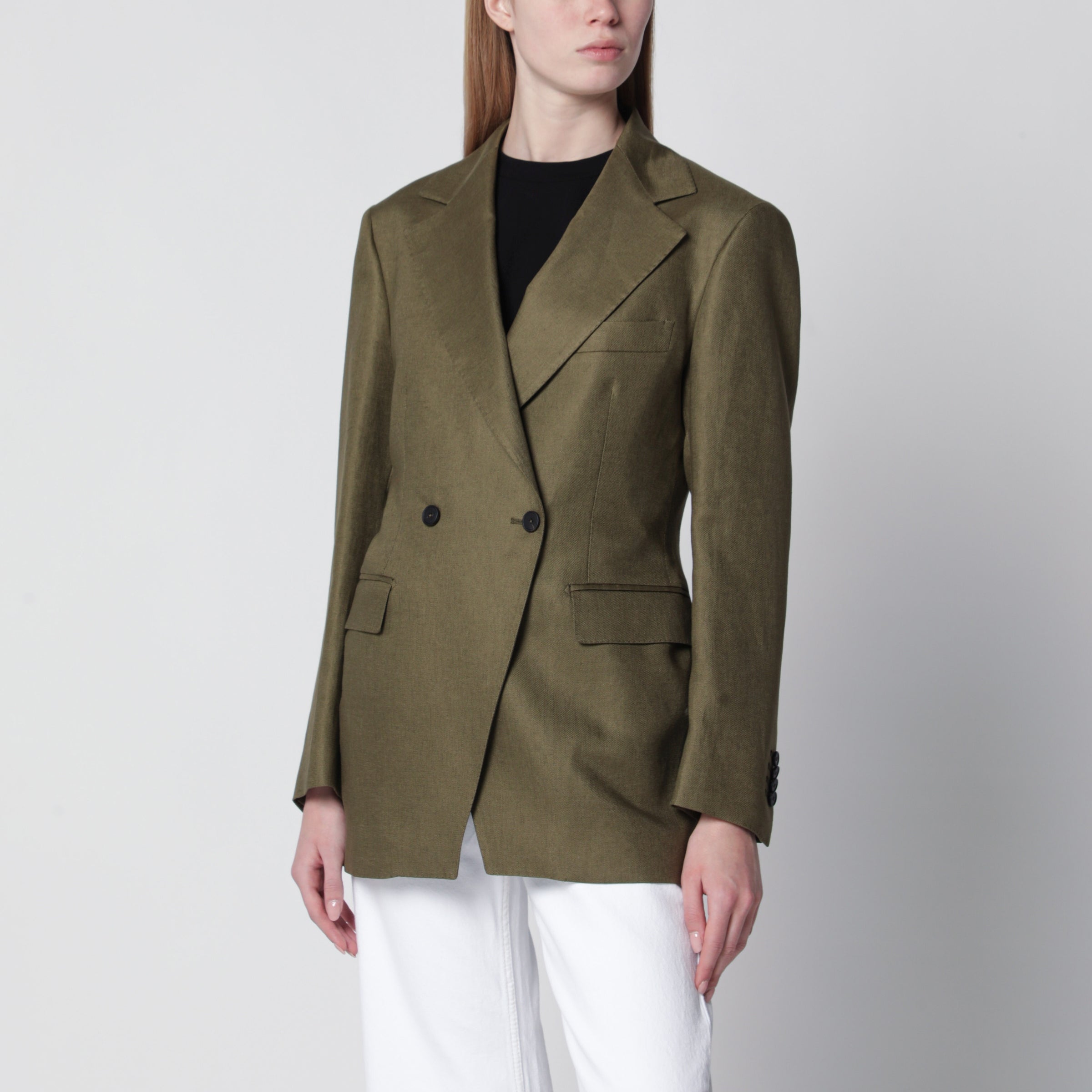 Single-breasted blazer in green linen