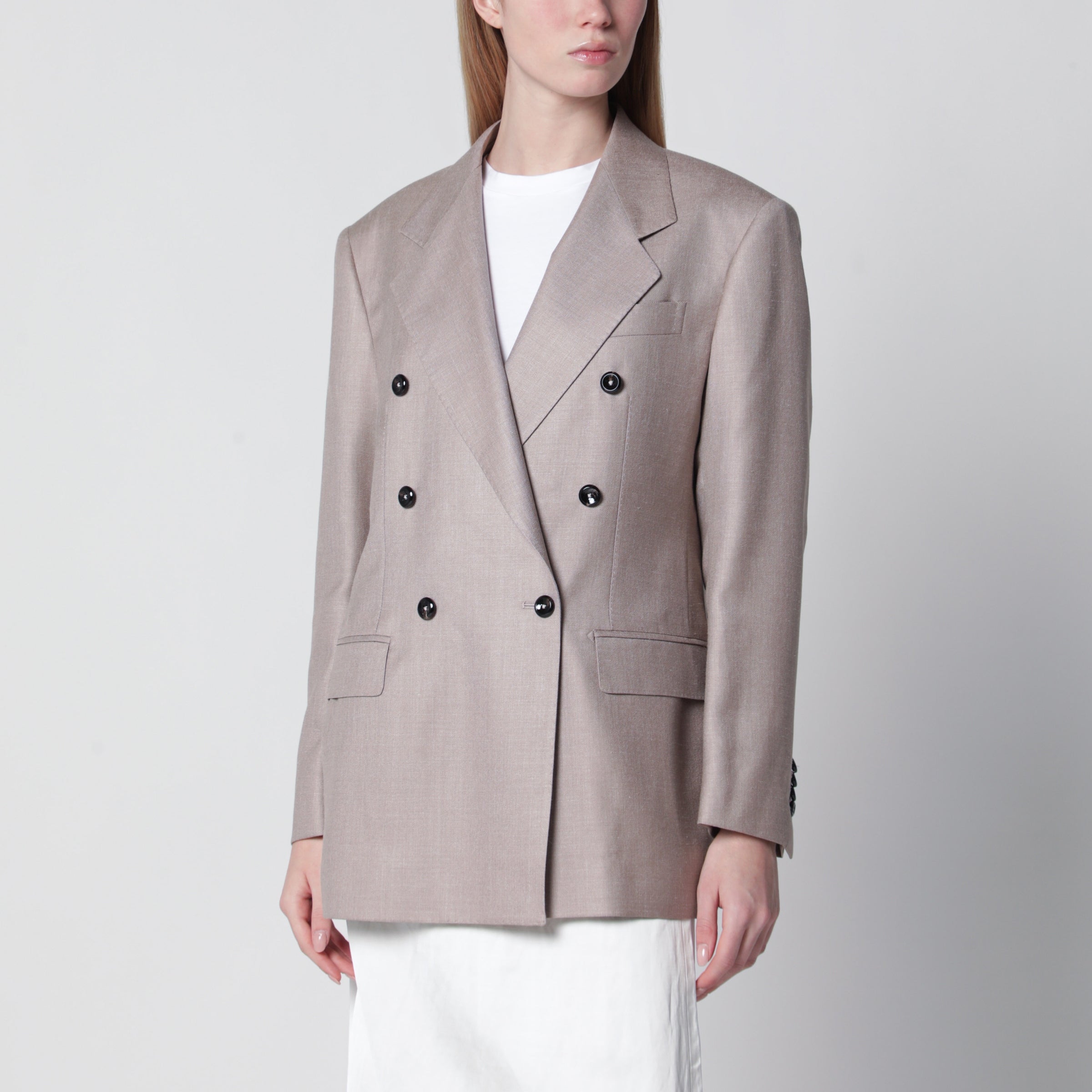 Double-breasted blazer in grey wool and silk blend Double-breasted blazer in grey wool and silk blend