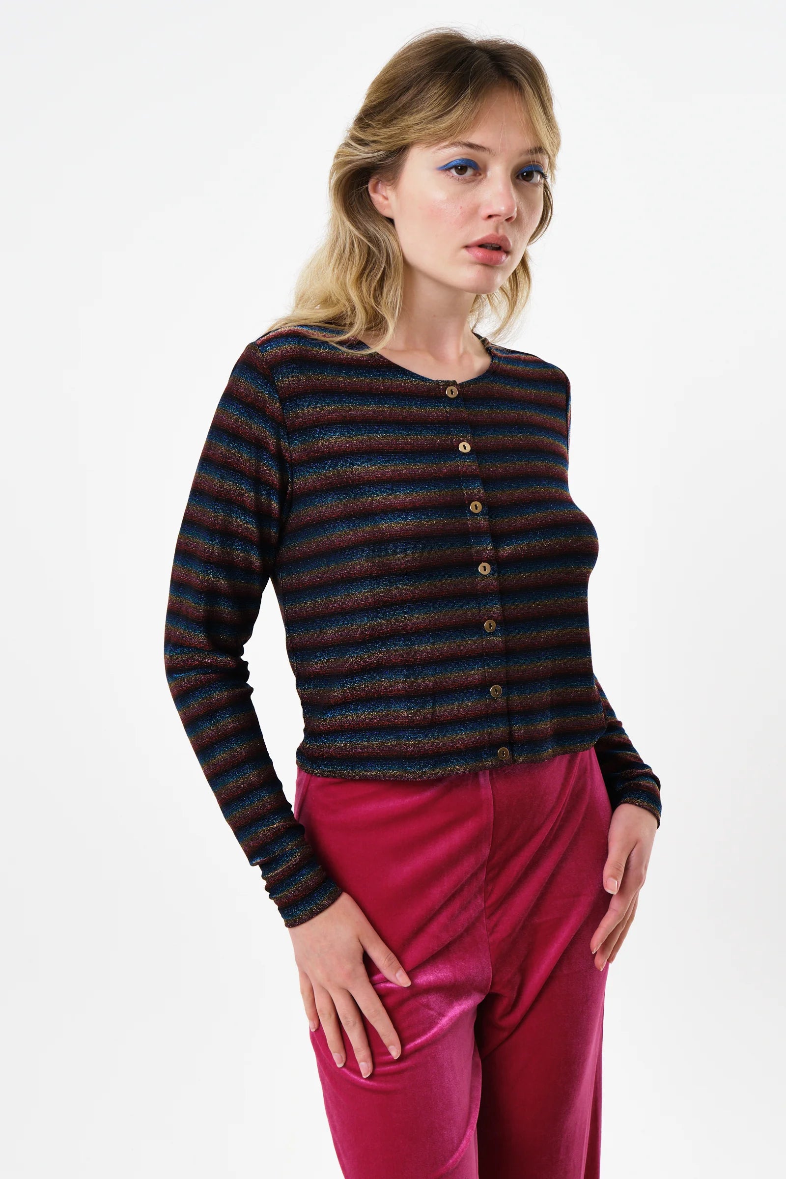Jayda Sparkle Stripe Cardigan – Gold Jayda Sparkle Stripe Cardigan – Gold