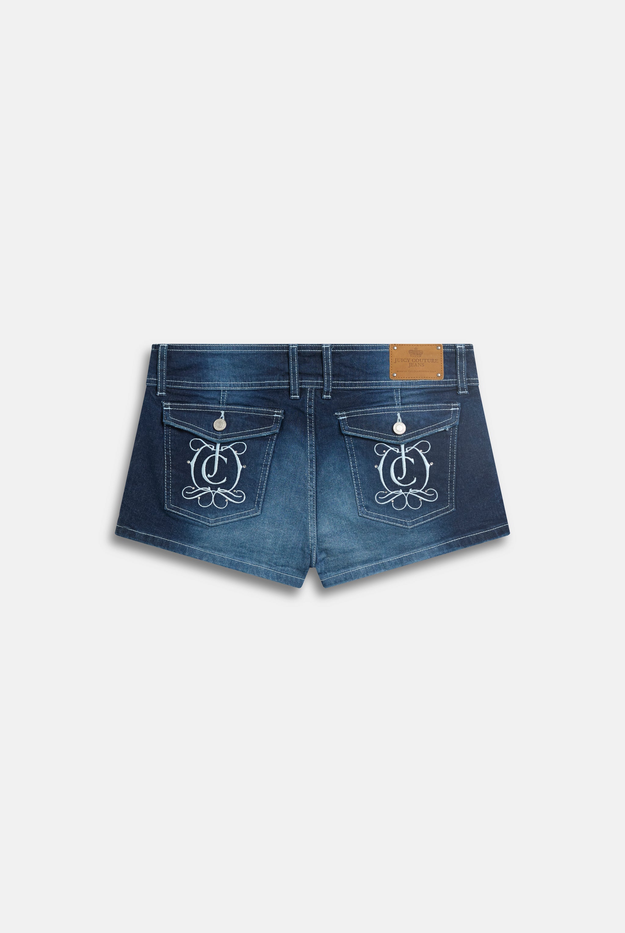 MID WASH JC CREST BOOTY DENIM SHORTS – XX Blue MID WASH JC CREST BOOTY DENIM SHORTS – XX Blue