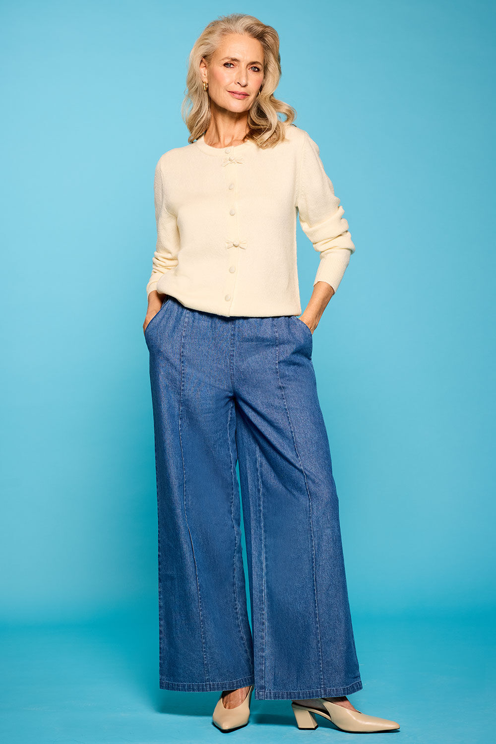 Bonmarche Inkdenim Belted Wide Leg Chambray Trousers, Size: Bonmarche Inkdenim Belted Wide Leg Chambray Trousers, Size: