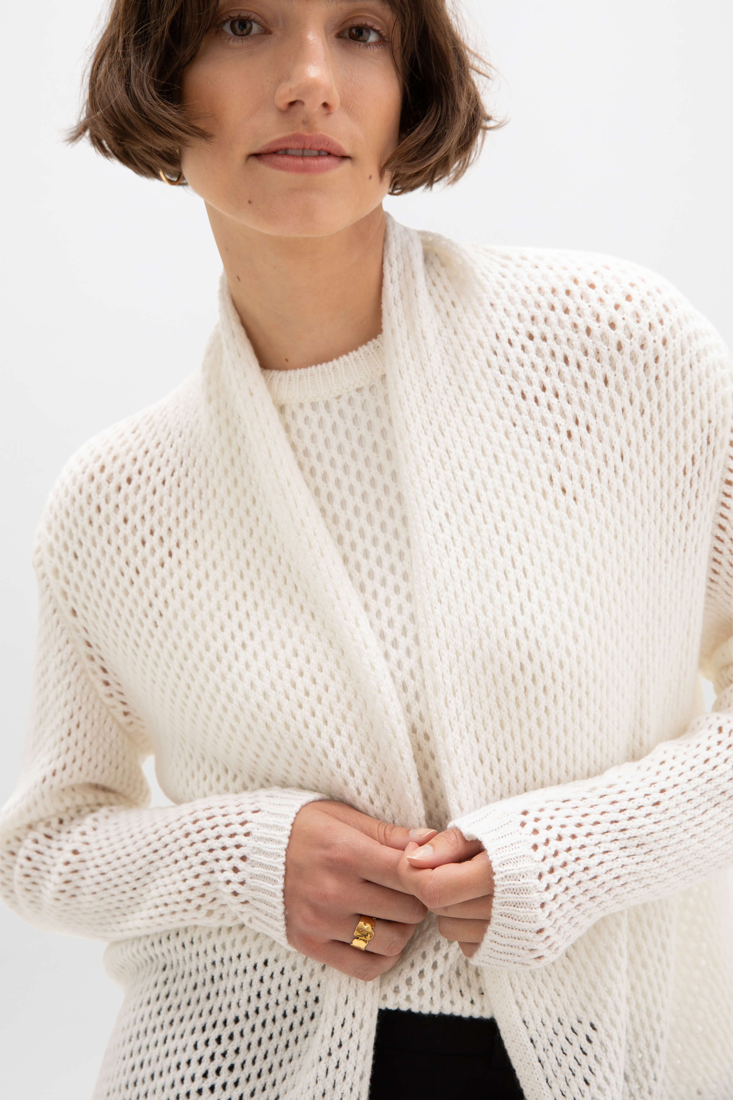 Crochet Cashmere Shawl Collar White Cardigan Crochet Cashmere Shawl Collar White Cardigan