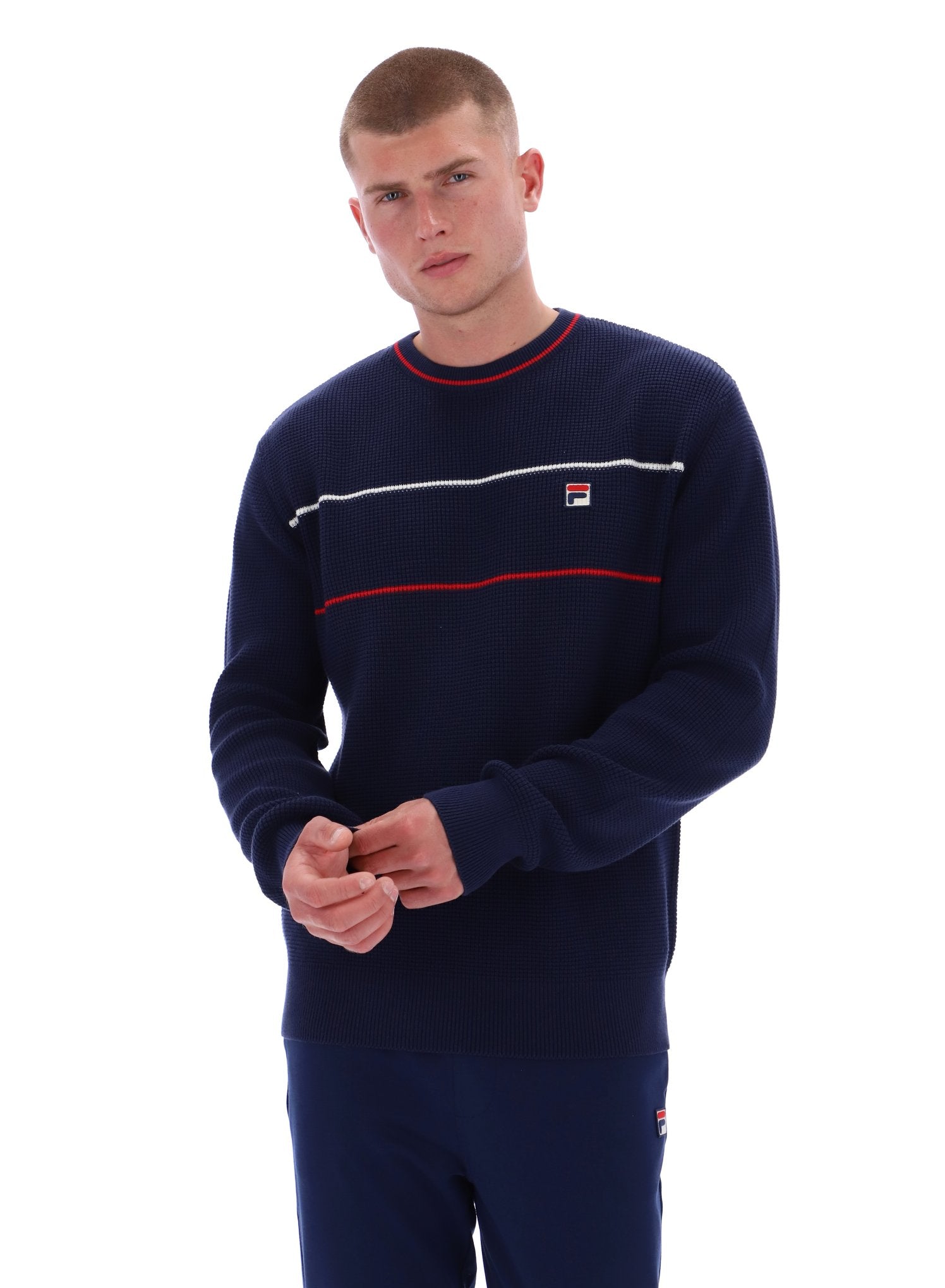 Fila Navy Kallum Waffle Textured Crew Neck Jumper – Fila Navy Kallum Waffle Textured Crew Neck Jumper –