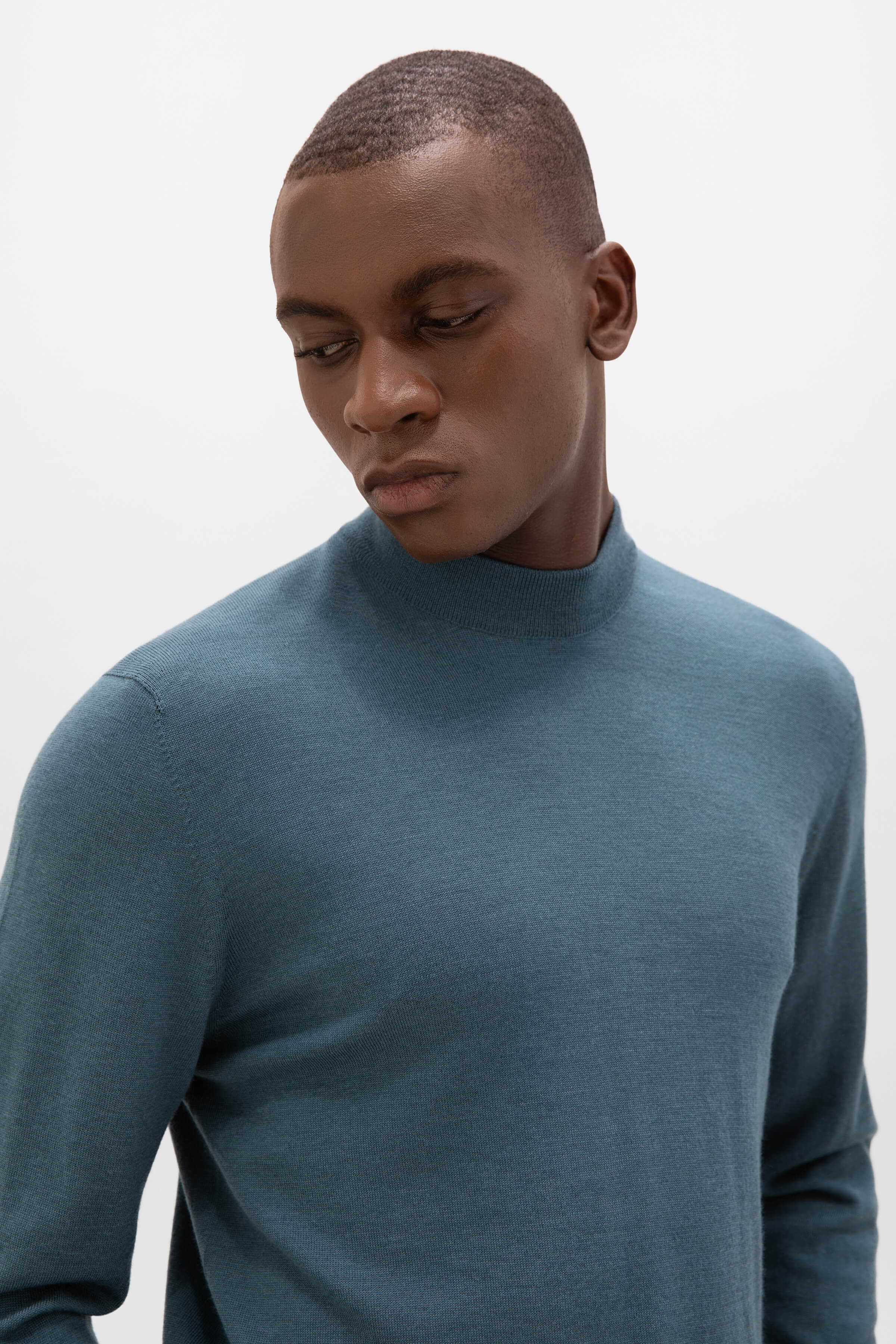 Mock Turtle Neck Blue Merino Jumper Mock Turtle Neck Blue Merino Jumper